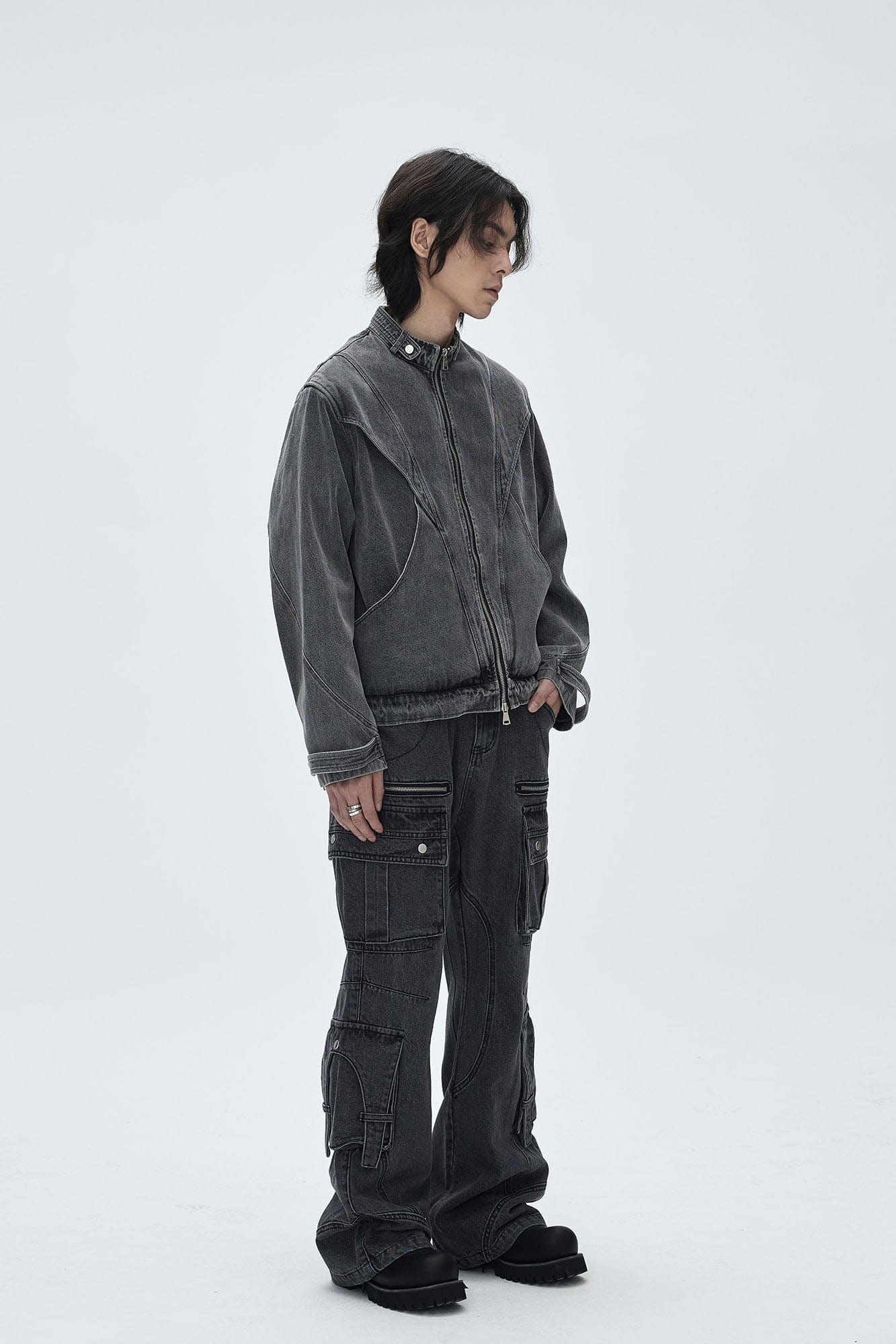 CATSSTAC Turtle-Neck Washed Denim Jacket, premium urban and streetwear designers apparel on PROJECTISR.com, CATSSTAC