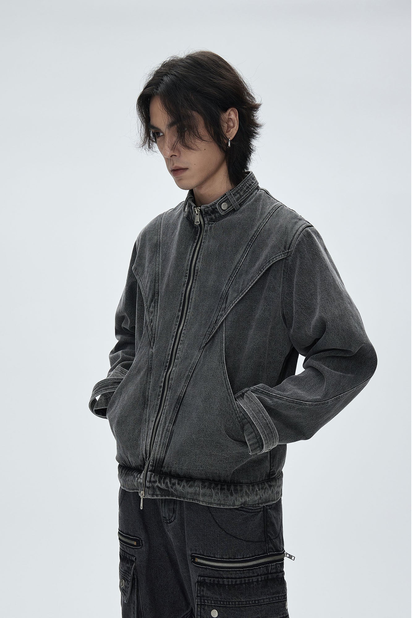 CATSSTAC Turtle-Neck Washed Denim Jacket, premium urban and streetwear designers apparel on PROJECTISR.com, CATSSTAC