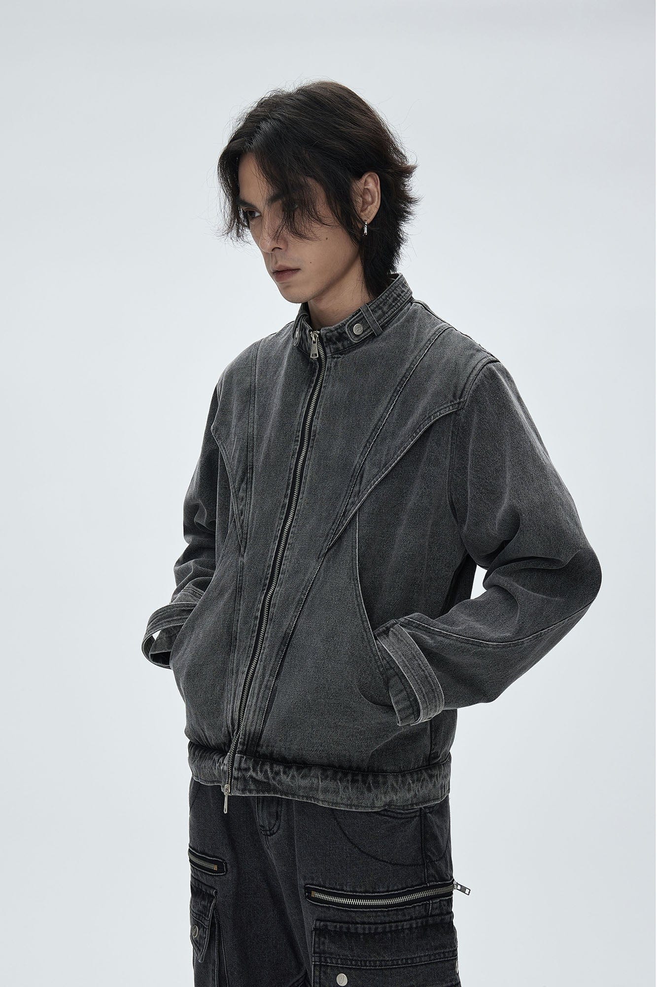 CATSSTAC Turtle-Neck Washed Denim Jacket, premium urban and streetwear designers apparel on PROJECTISR.com, CATSSTAC