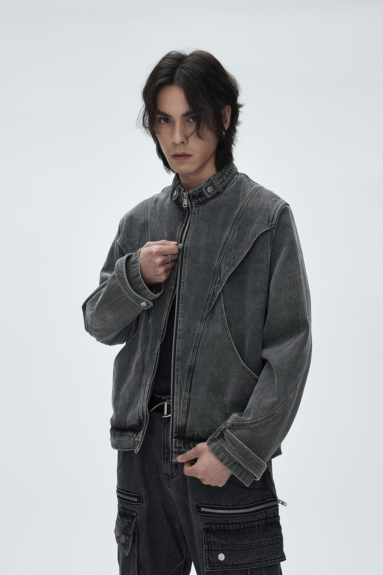 CATSSTAC Turtle-Neck Washed Denim Jacket, premium urban and streetwear designers apparel on PROJECTISR.com, CATSSTAC