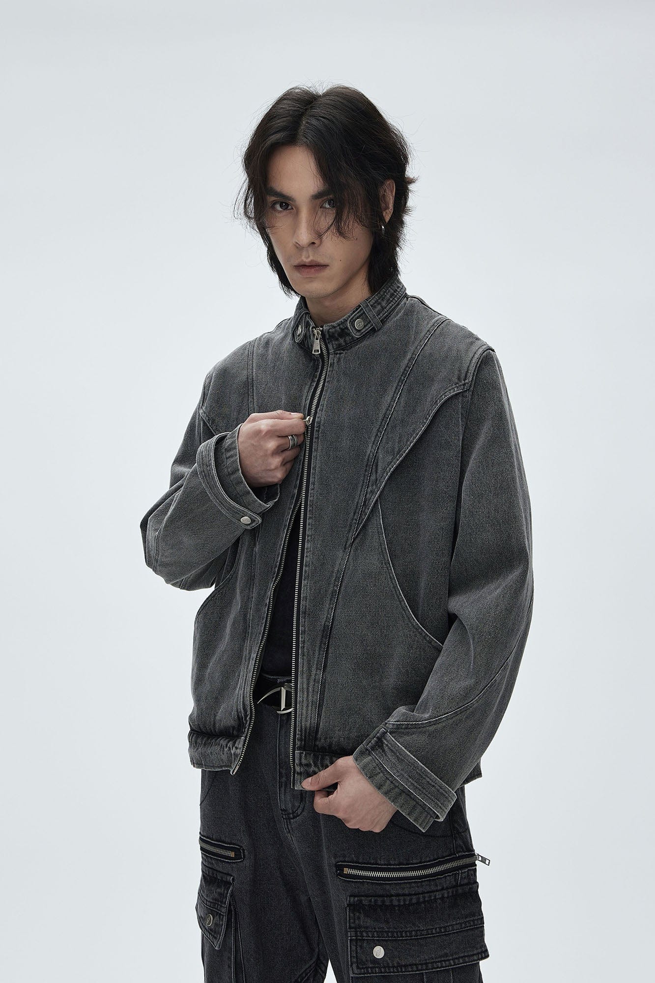 CATSSTAC Turtle-Neck Washed Denim Jacket, premium urban and streetwear designers apparel on PROJECTISR.com, CATSSTAC