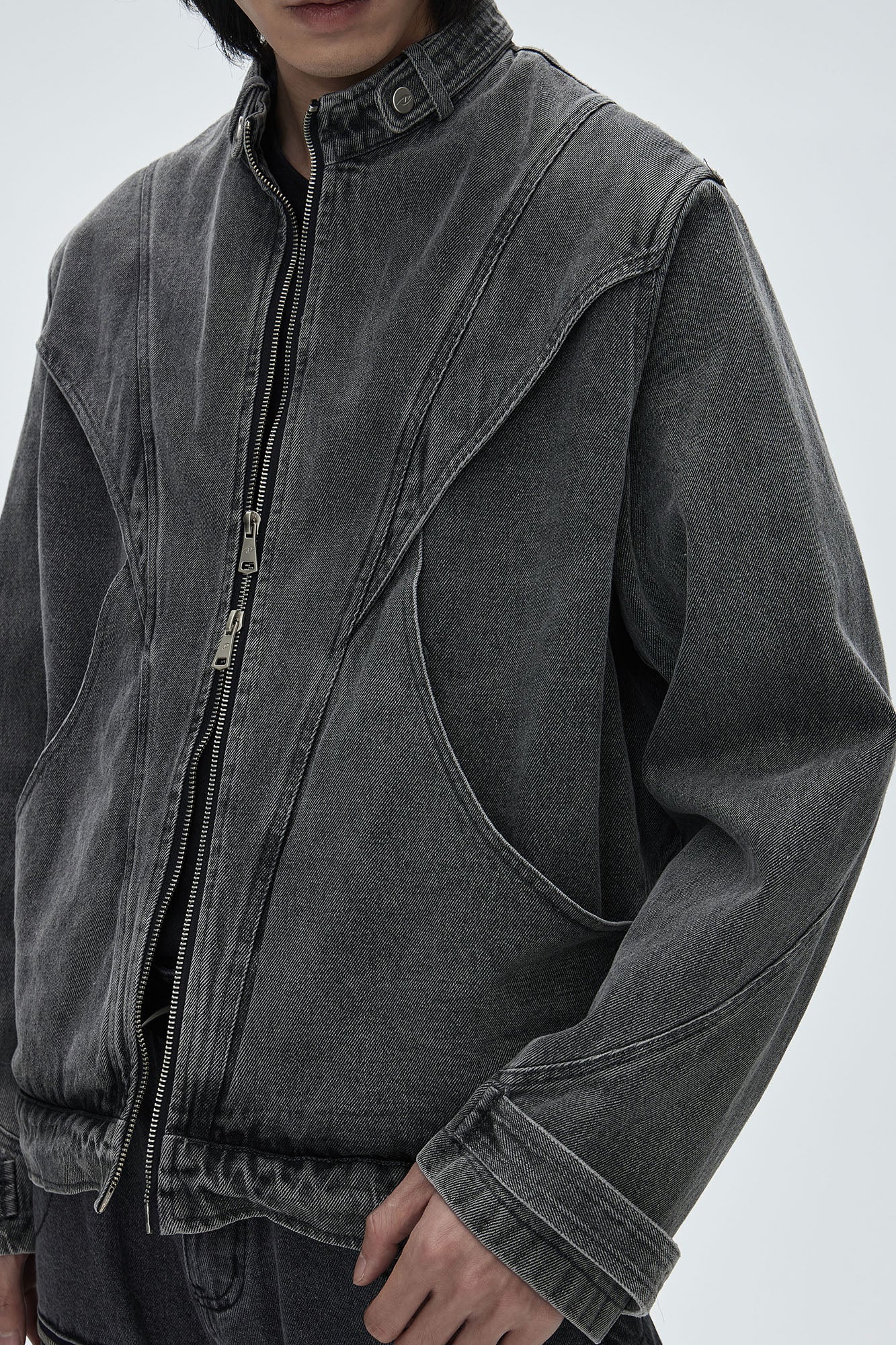CATSSTAC Turtle-Neck Washed Denim Jacket, premium urban and streetwear designers apparel on PROJECTISR.com, CATSSTAC