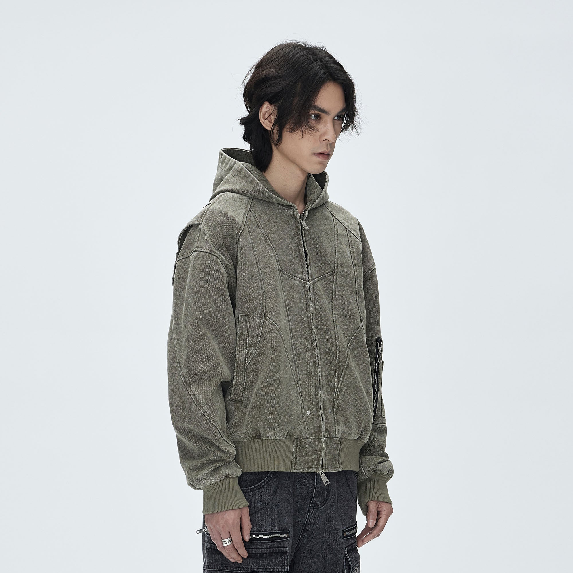 CATSSTAC Deconstructed Paneled Washed Hooded Jacket, premium urban and streetwear designers apparel on PROJECTISR.com, CATSSTAC