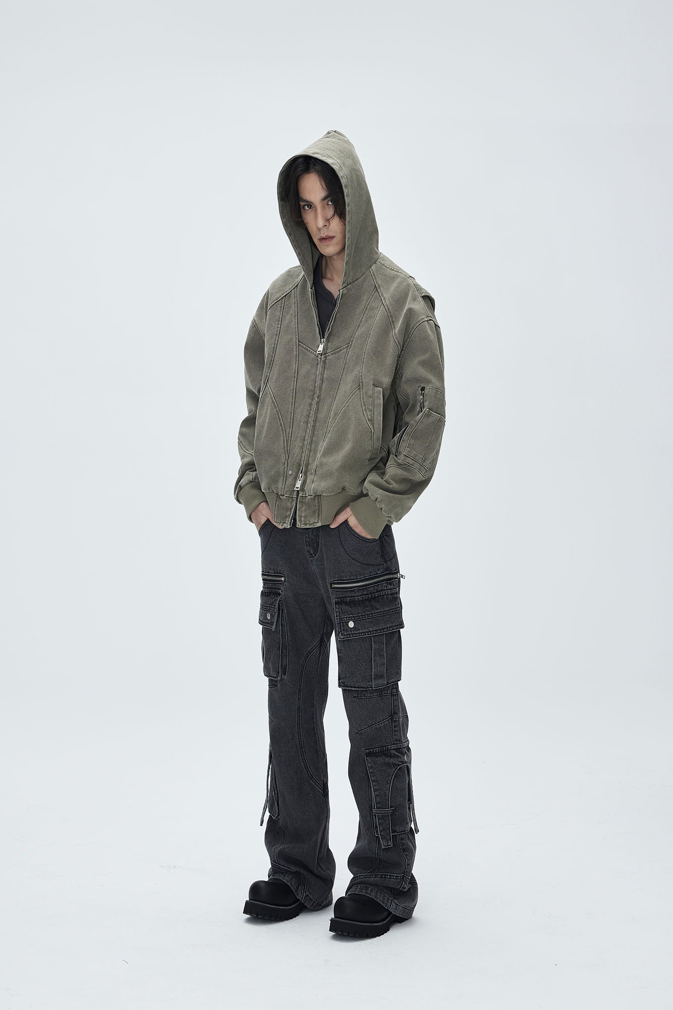 CATSSTAC Deconstructed Paneled Washed Hooded Jacket, premium urban and streetwear designers apparel on PROJECTISR.com, CATSSTAC