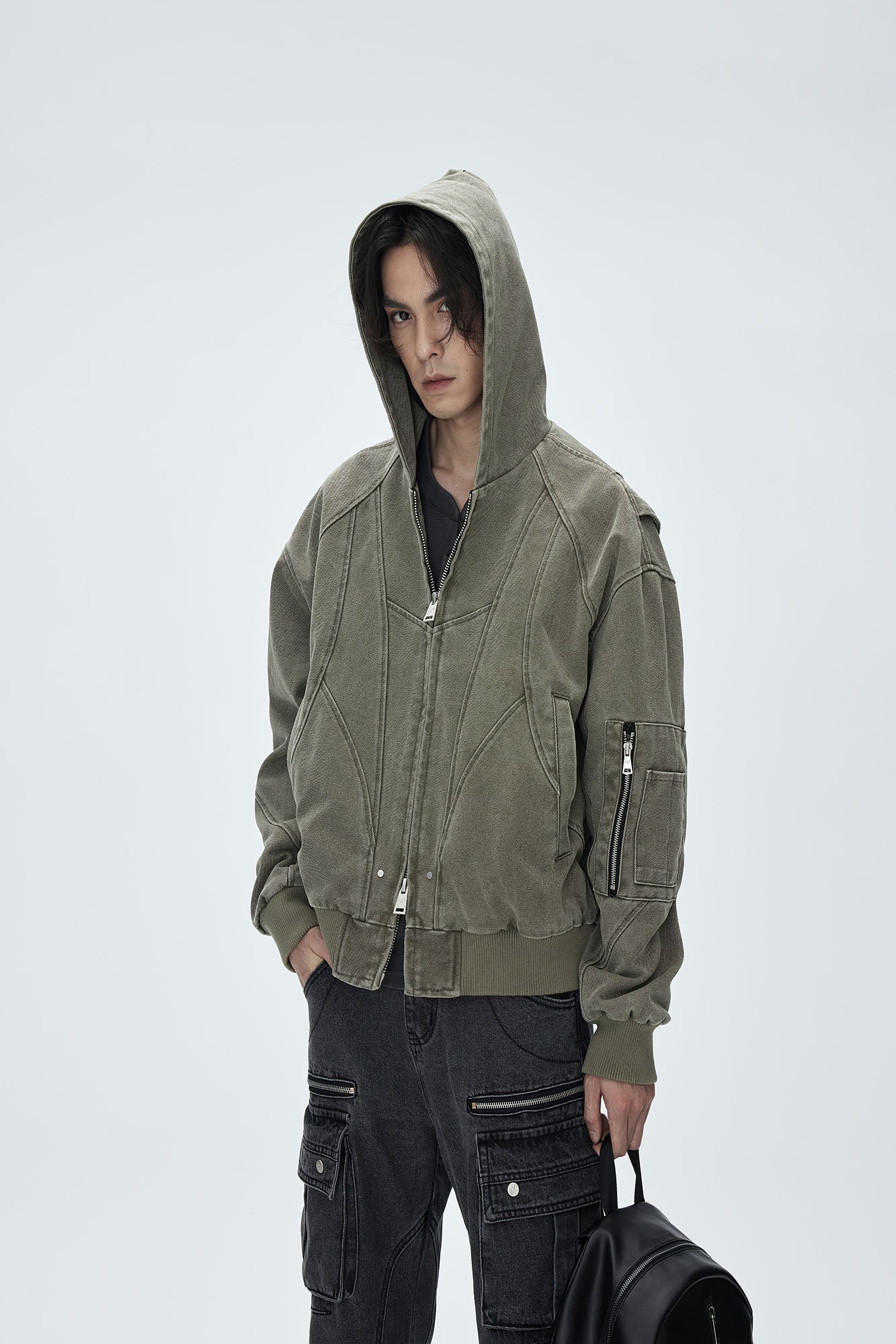 CATSSTAC Deconstructed Paneled Washed Hooded Jacket, premium urban and streetwear designers apparel on PROJECTISR.com, CATSSTAC