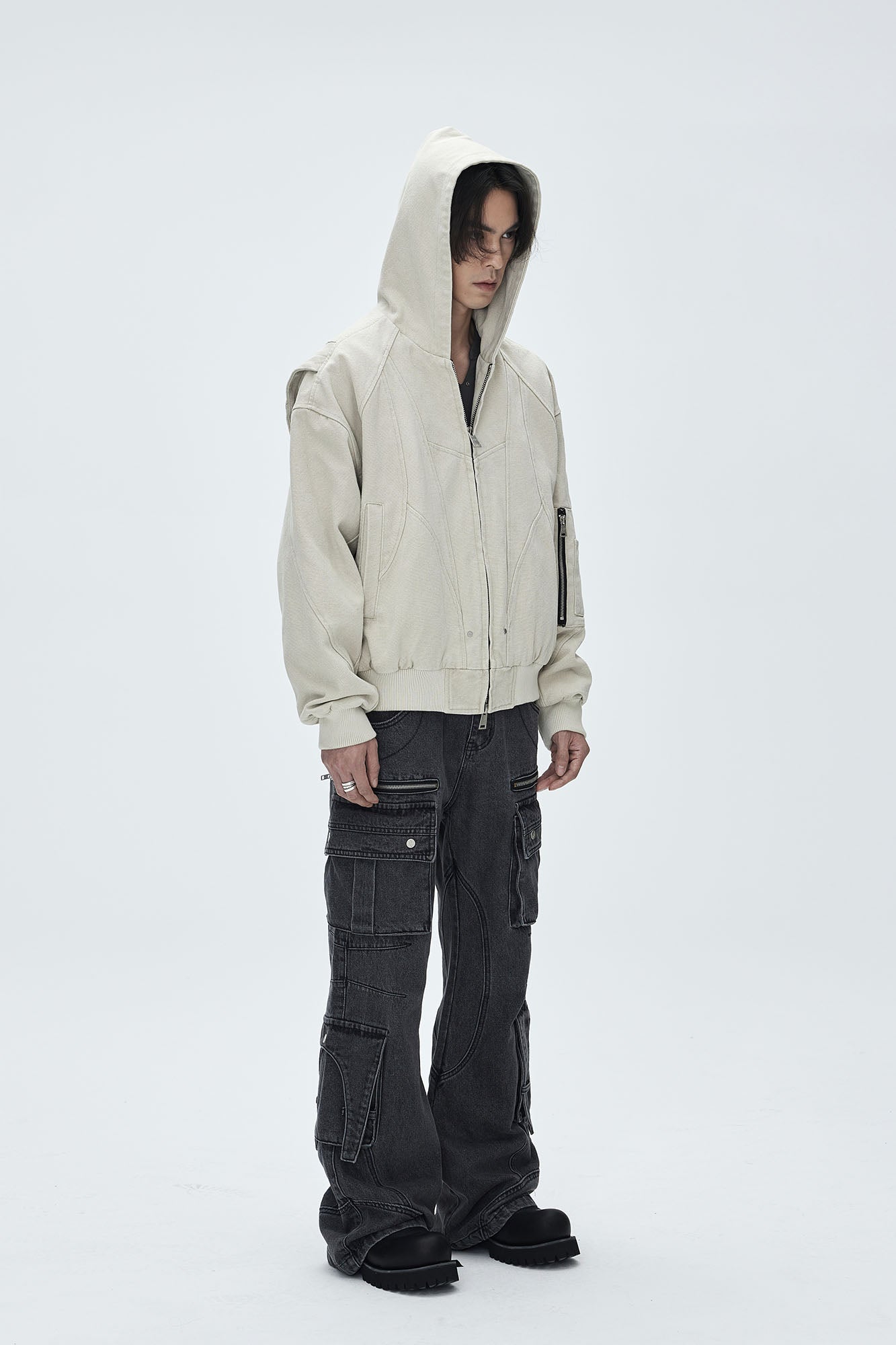 CATSSTAC Deconstructed Paneled Washed Hooded Jacket, premium urban and streetwear designers apparel on PROJECTISR.com, CATSSTAC