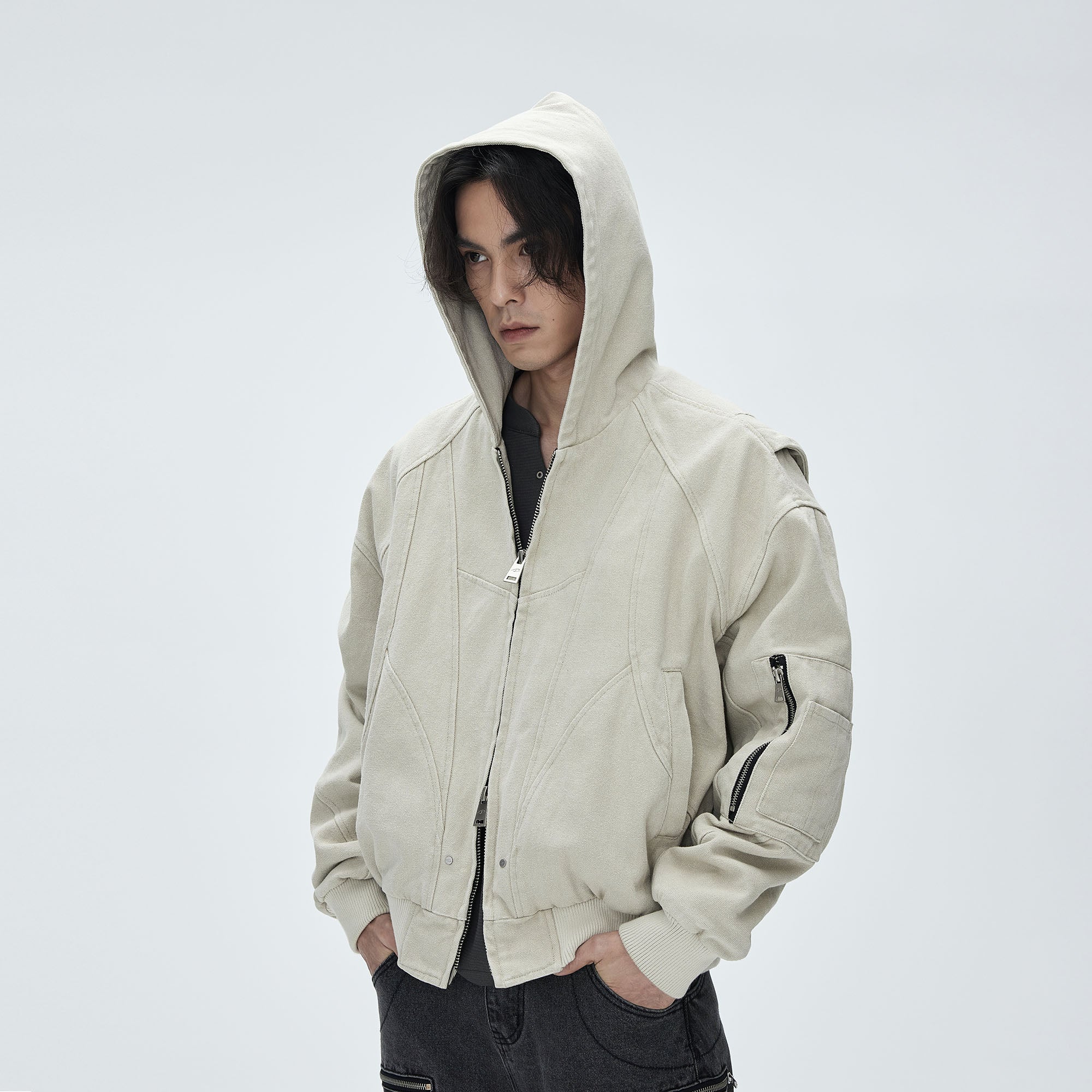 CATSSTAC Deconstructed Paneled Washed Hooded Jacket, premium urban and streetwear designers apparel on PROJECTISR.com, CATSSTAC