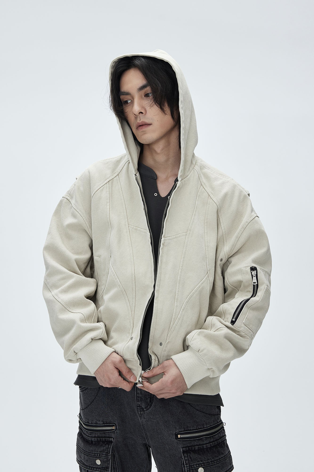 CATSSTAC Deconstructed Paneled Washed Hooded Jacket, premium urban and streetwear designers apparel on PROJECTISR.com, CATSSTAC