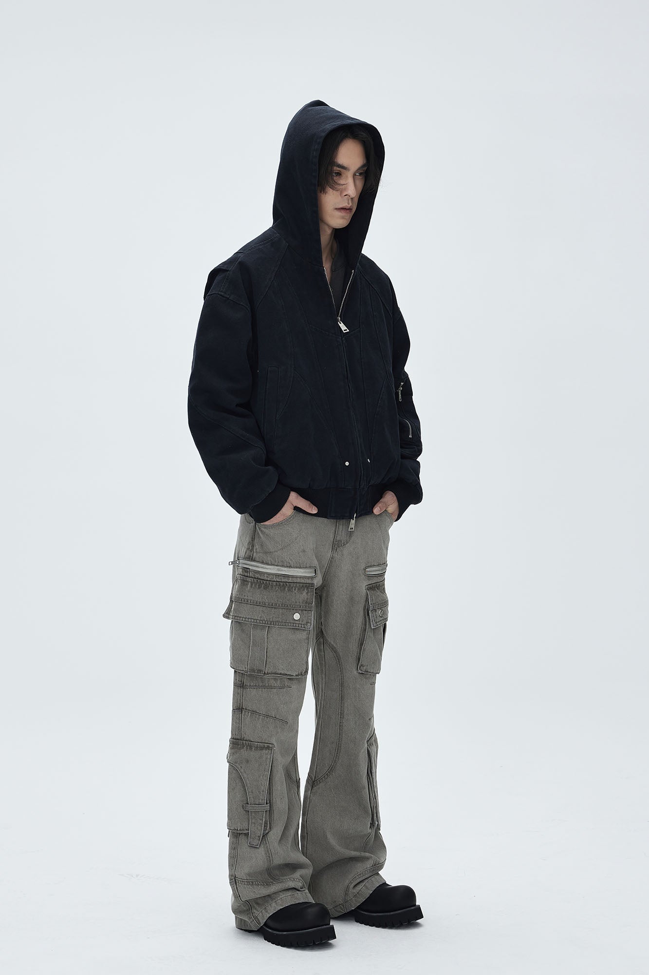 CATSSTAC Deconstructed Paneled Washed Hooded Jacket, premium urban and streetwear designers apparel on PROJECTISR.com, CATSSTAC