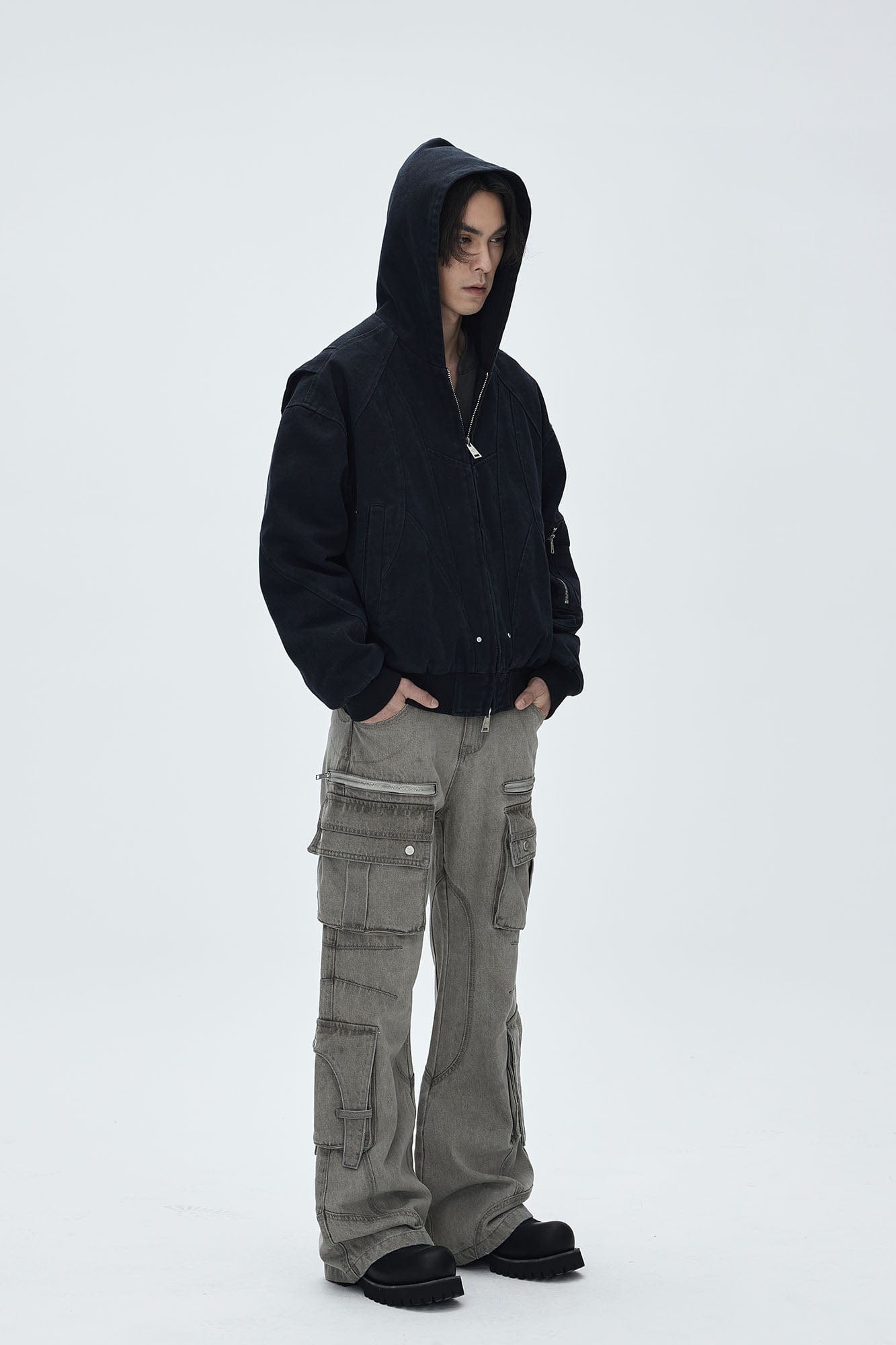 CATSSTAC Deconstructed Paneled Washed Hooded Jacket, premium urban and streetwear designers apparel on PROJECTISR.com, CATSSTAC