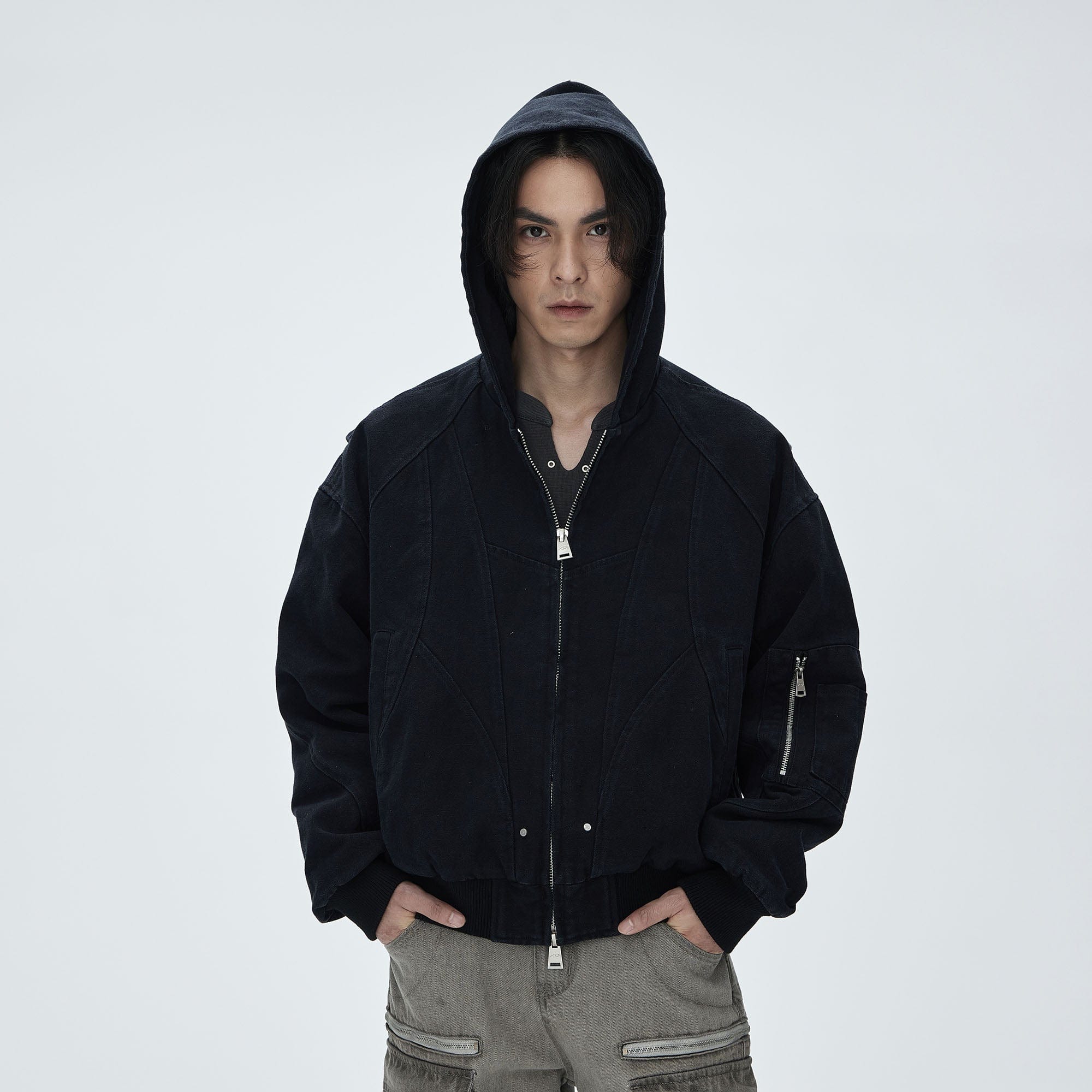 CATSSTAC Deconstructed Paneled Washed Hooded Jacket, premium urban and streetwear designers apparel on PROJECTISR.com, CATSSTAC