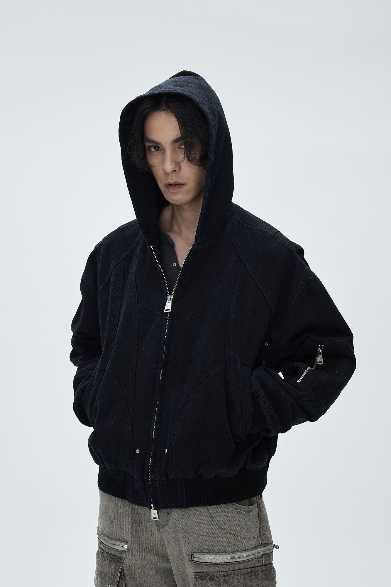 CATSSTAC Deconstructed Paneled Washed Hooded Jacket, premium urban and streetwear designers apparel on PROJECTISR.com, CATSSTAC