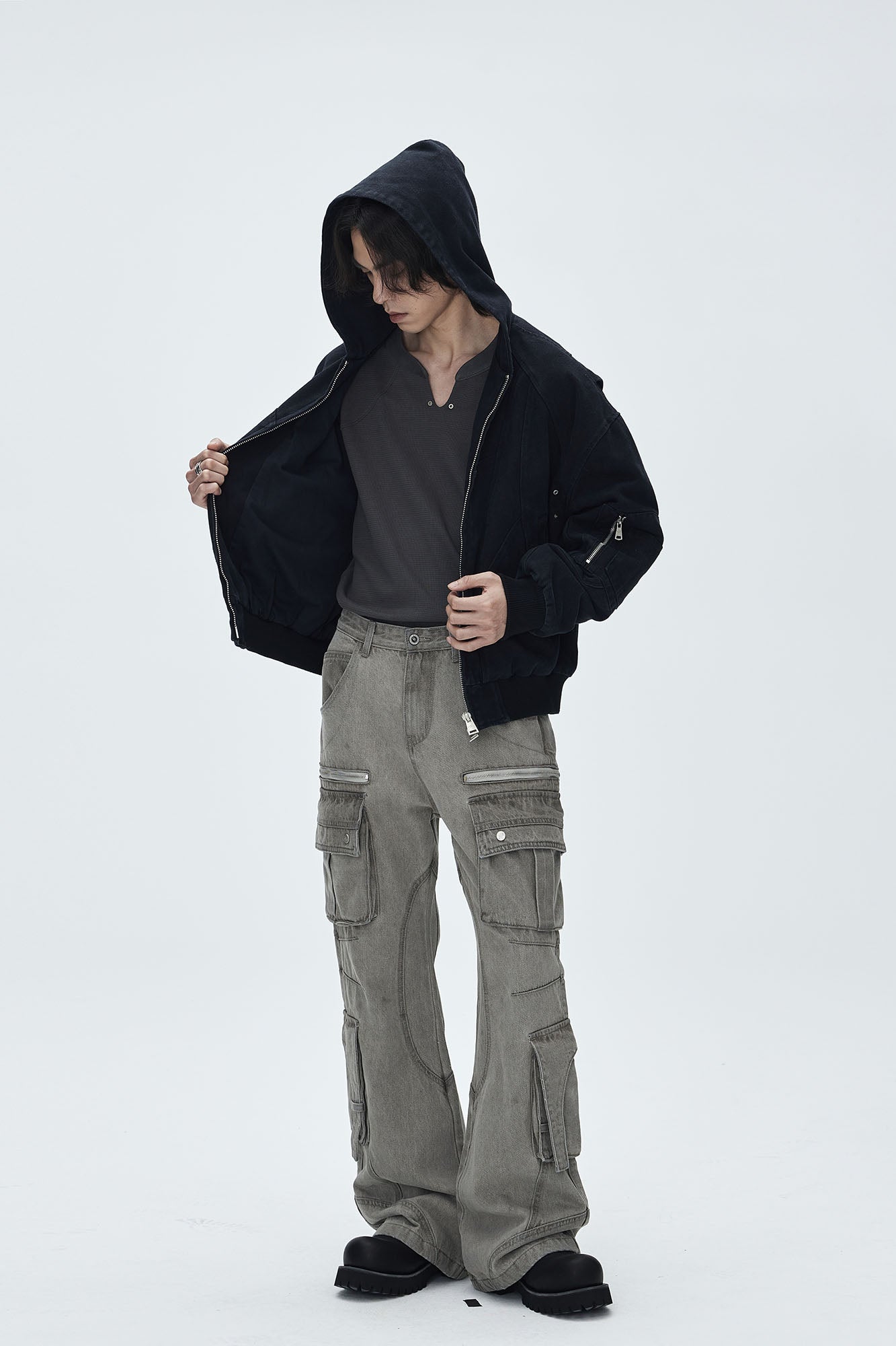 CATSSTAC Deconstructed Paneled Washed Hooded Jacket, premium urban and streetwear designers apparel on PROJECTISR.com, CATSSTAC