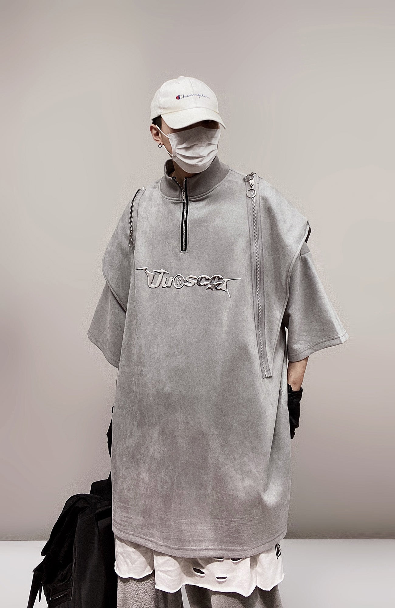 UUCSCC Padded-Shoulder Suede Oversized Turtleneck Tee