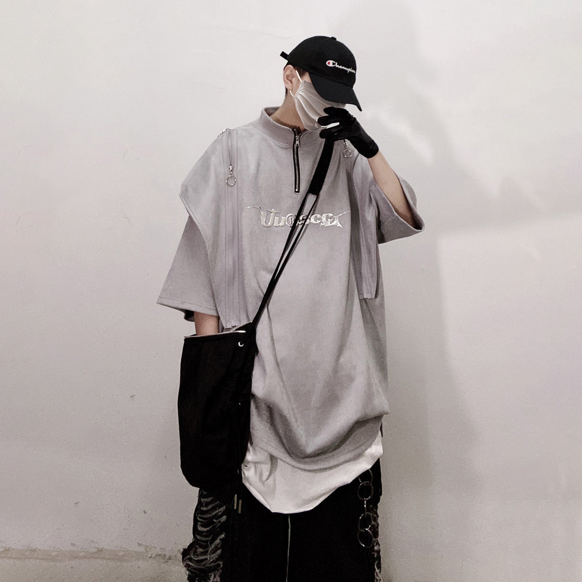 UUCSCC Padded-Shoulder Suede Oversized Turtleneck Tee