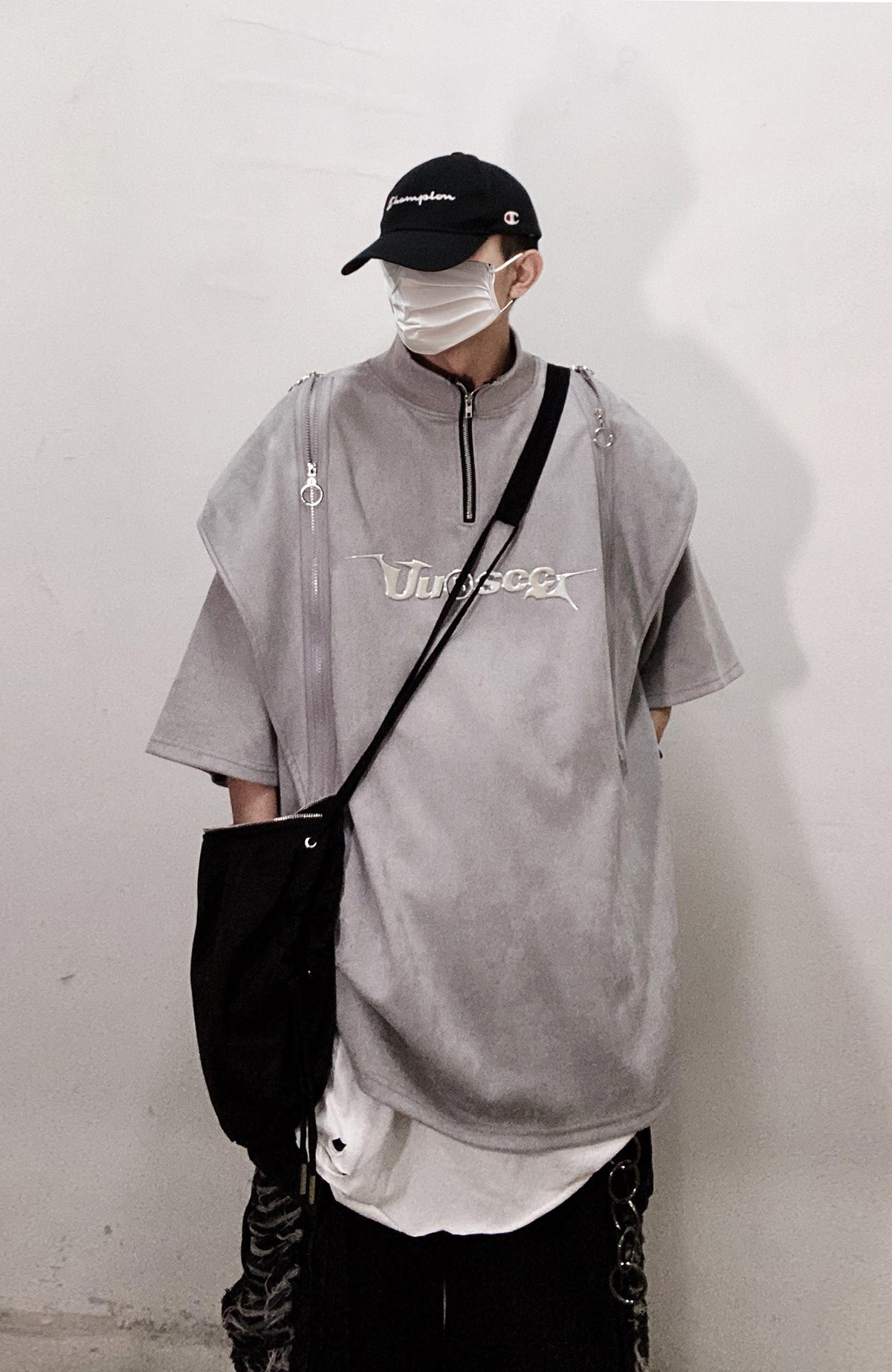 UUCSCC Padded-Shoulder Suede Oversized Turtleneck Tee