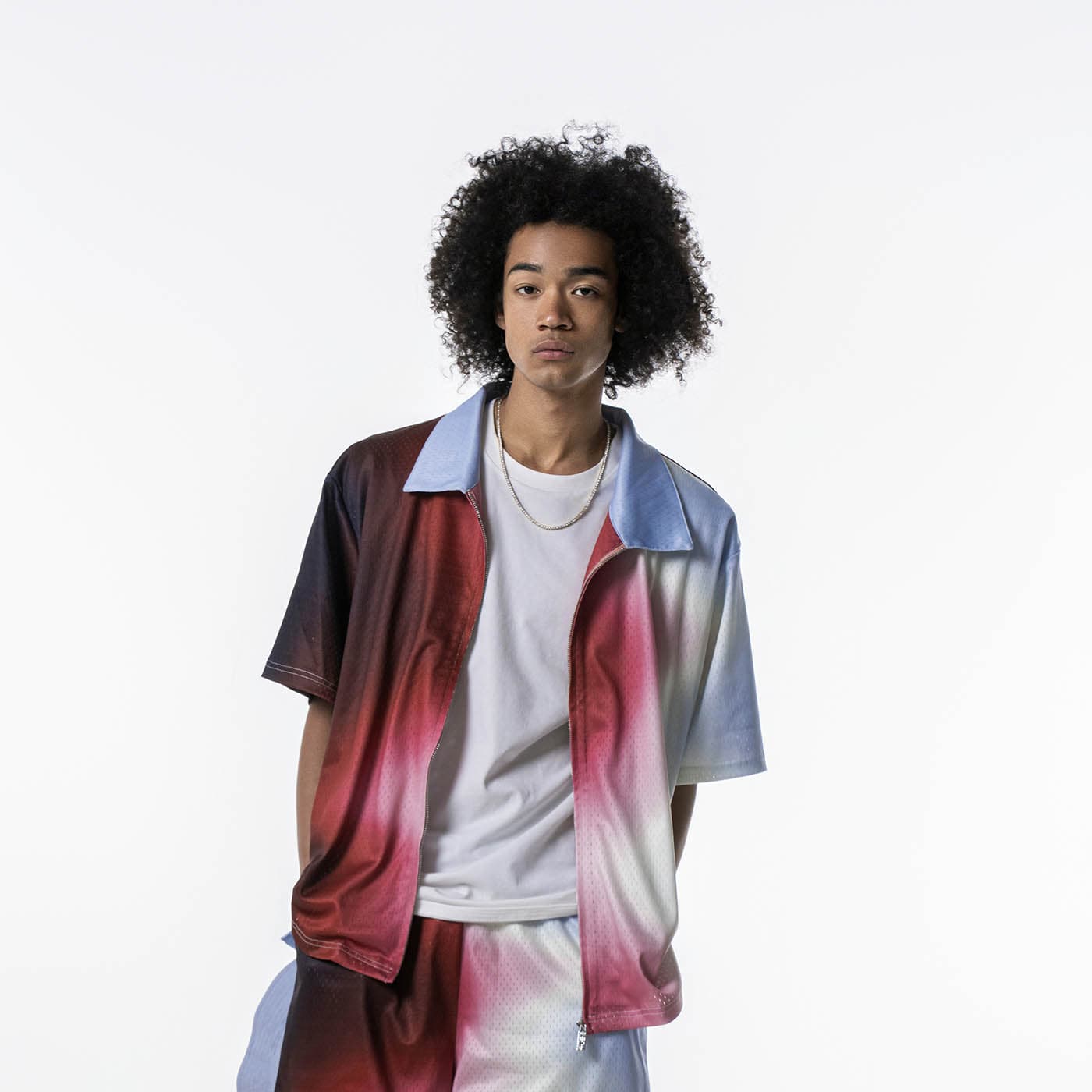 REDH Blazing Gradient Mesh Zip-up Half Shirt, premium urban and streetwear designers apparel on PROJECTISR.com, REDH