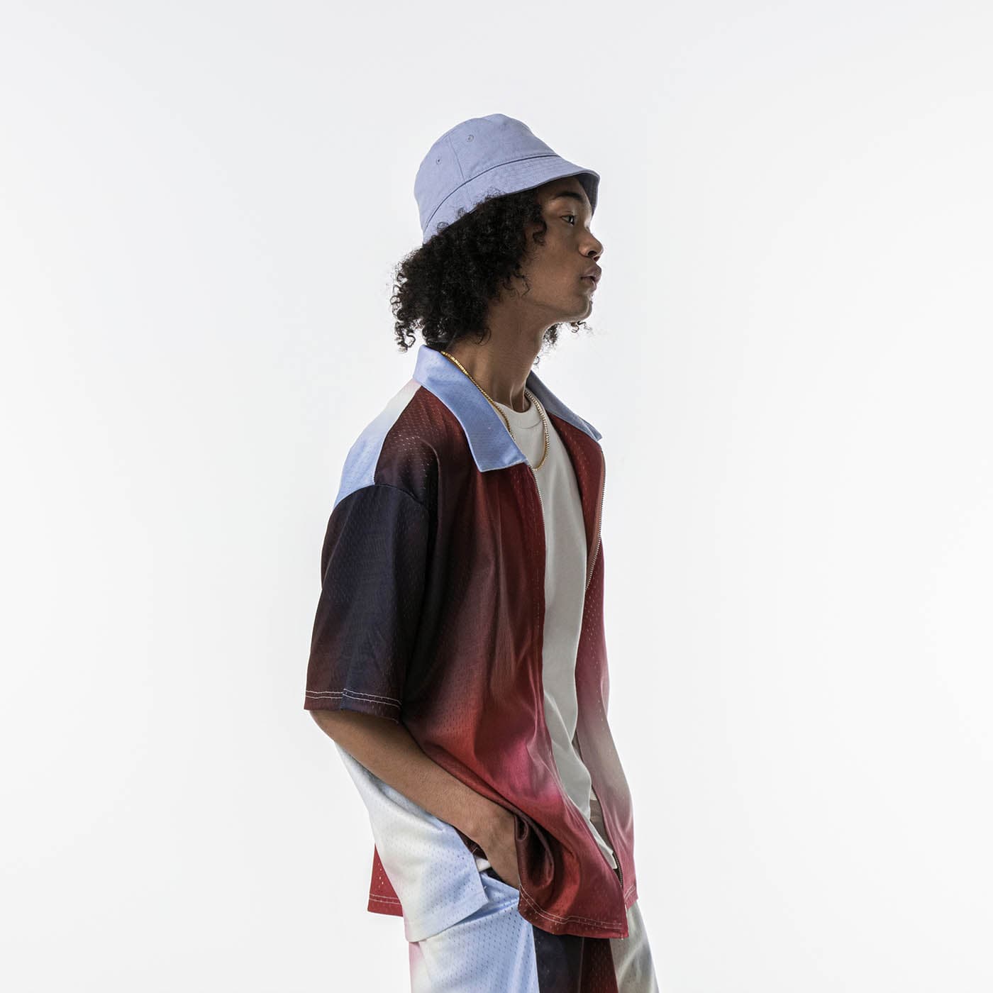REDH Blazing Gradient Mesh Zip-up Half Shirt, premium urban and streetwear designers apparel on PROJECTISR.com, REDH
