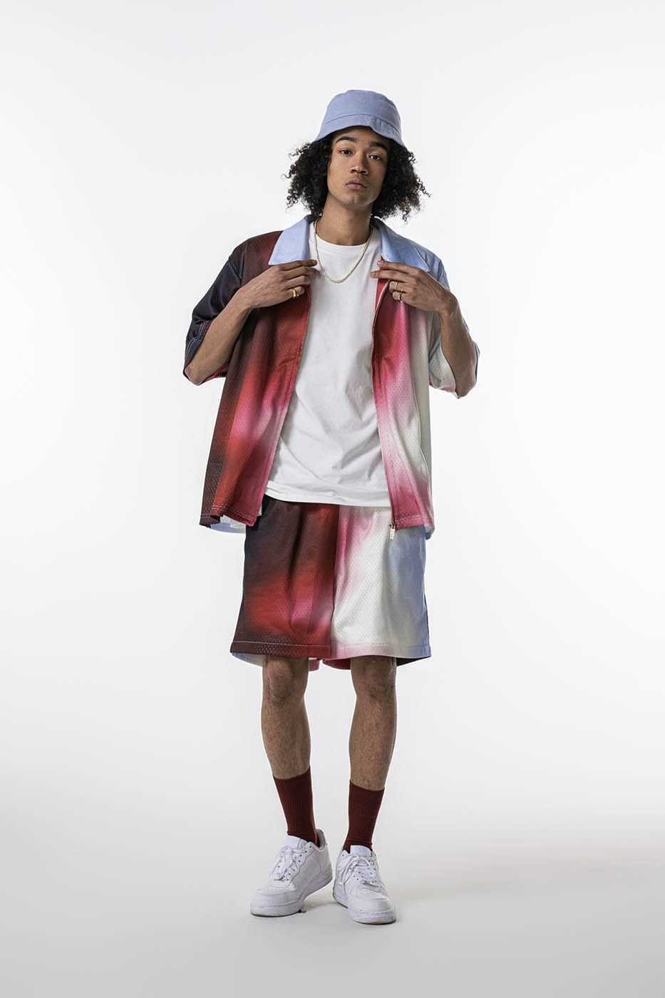 REDH Blazing Gradient Mesh Zip-up Half Shirt, premium urban and streetwear designers apparel on PROJECTISR.com, REDH
