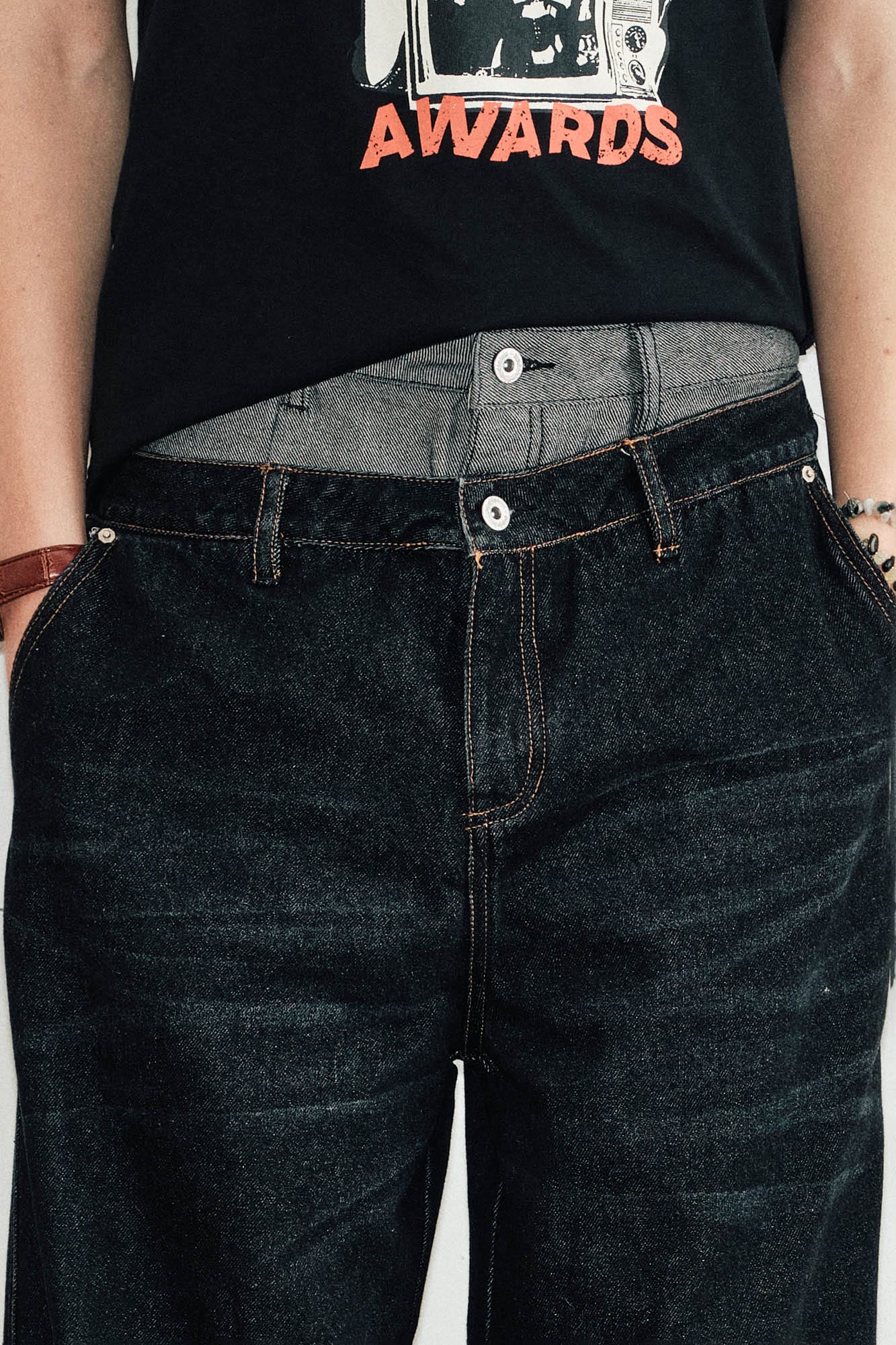KREATE Washed Double-Waist Jeans, premium urban and streetwear designers apparel on PROJECTISR.com, KREATE