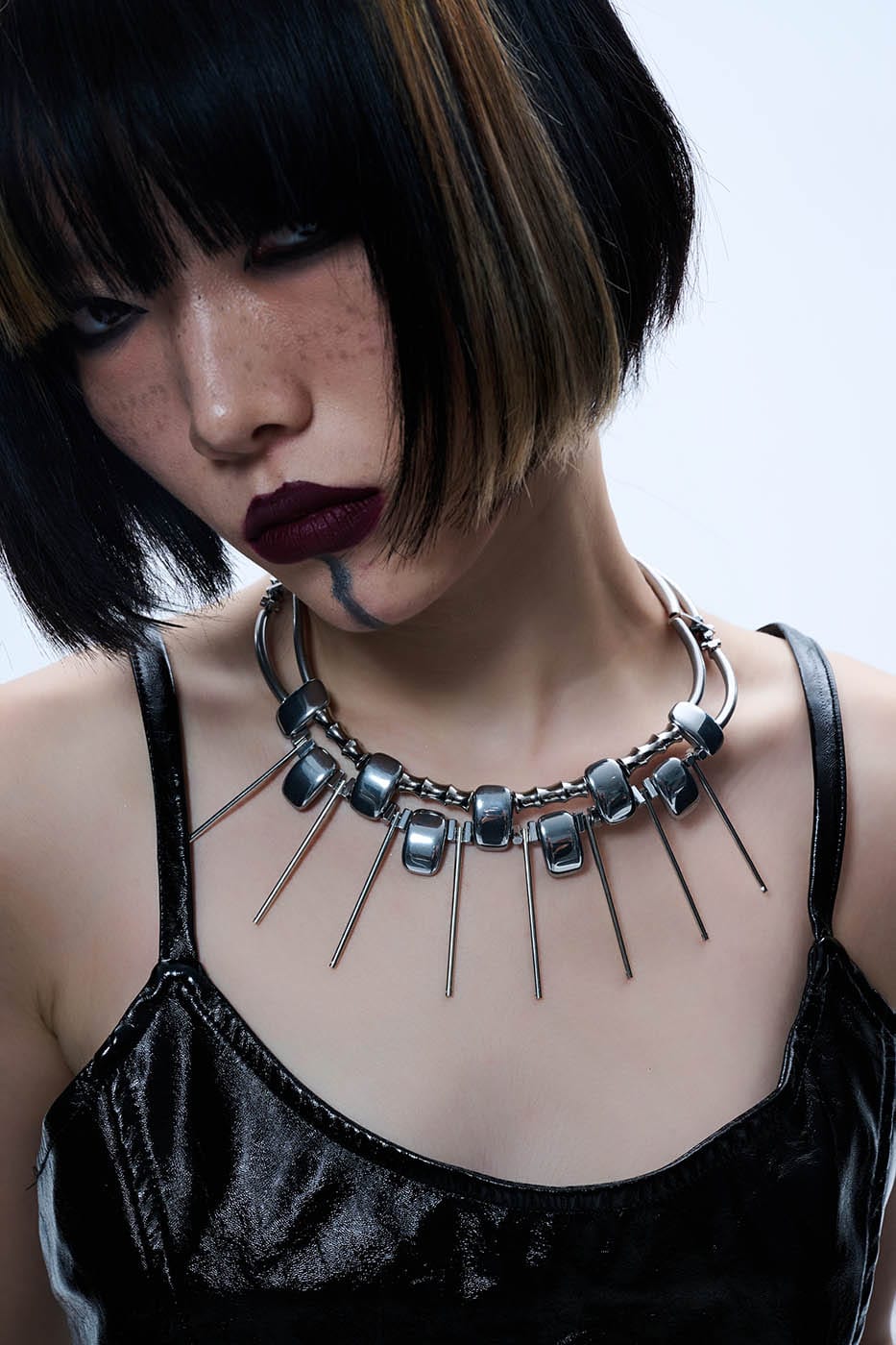 ILLUSORY Double-Strand Beaded Spiked Necklace, premium urban and streetwear designers apparel on PROJECTISR.com, ILLUSORY