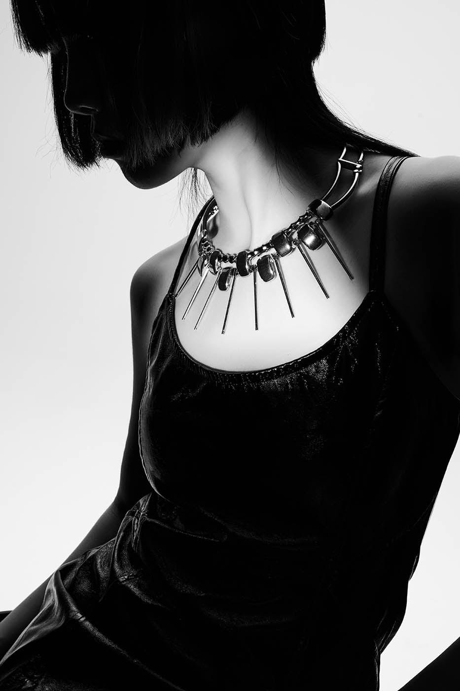 ILLUSORY Double-Strand Beaded Spiked Necklace, premium urban and streetwear designers apparel on PROJECTISR.com, ILLUSORY