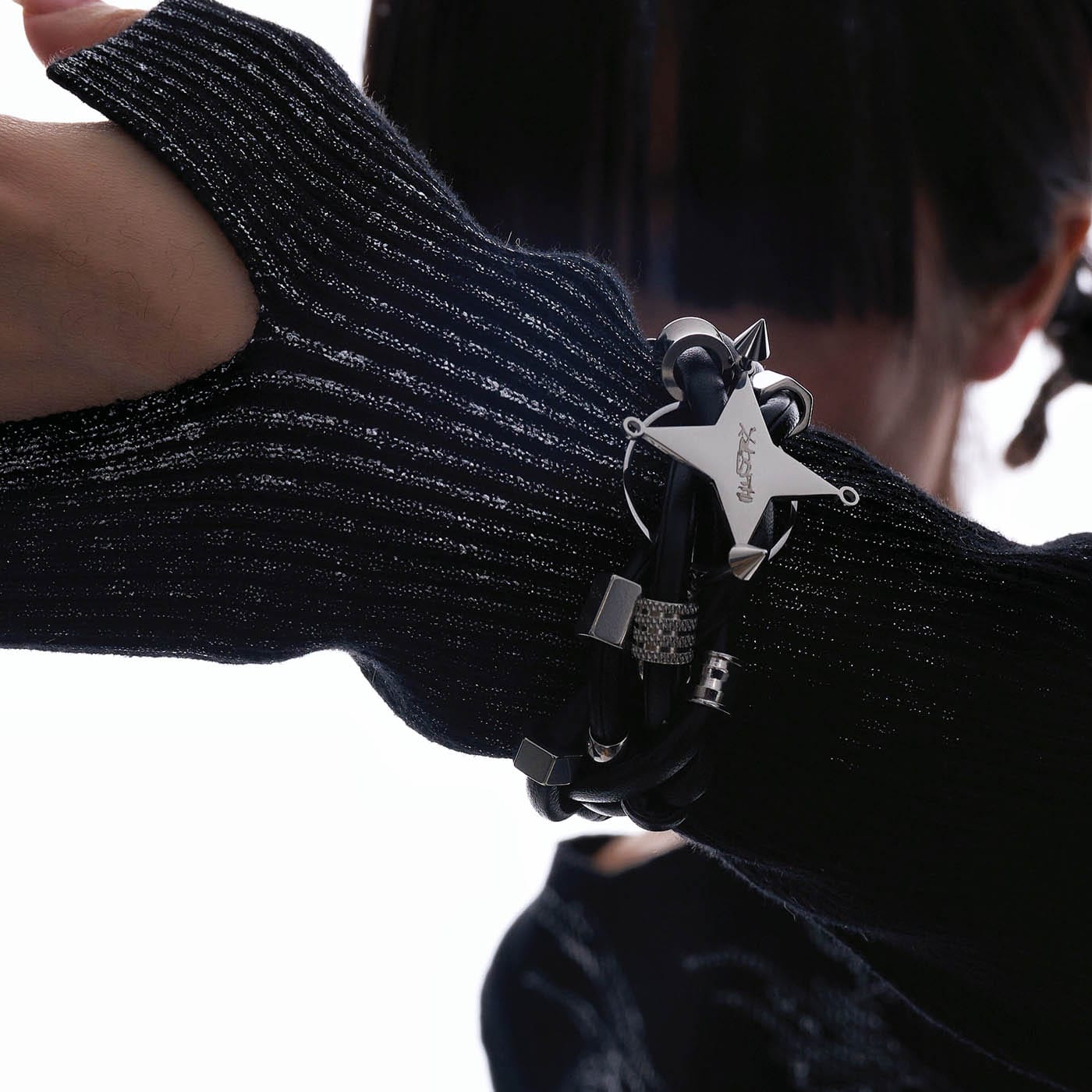 ILLUSORY Four-Point Star Braided Faux Leather Bracelet, premium urban and streetwear designers apparel on PROJECTISR.com, ILLUSORY