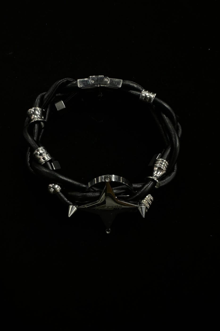 ILLUSORY Four-Point Star Braided Faux Leather Bracelet, premium urban and streetwear designers apparel on PROJECTISR.com, ILLUSORY