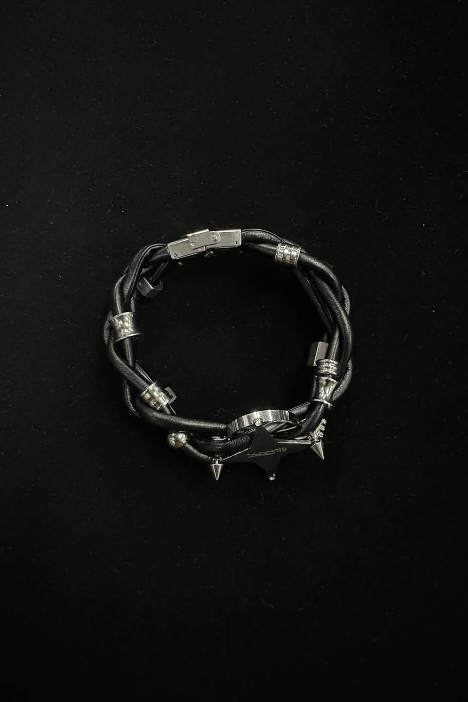 ILLUSORY Four-Point Star Braided Faux Leather Bracelet, premium urban and streetwear designers apparel on PROJECTISR.com, ILLUSORY