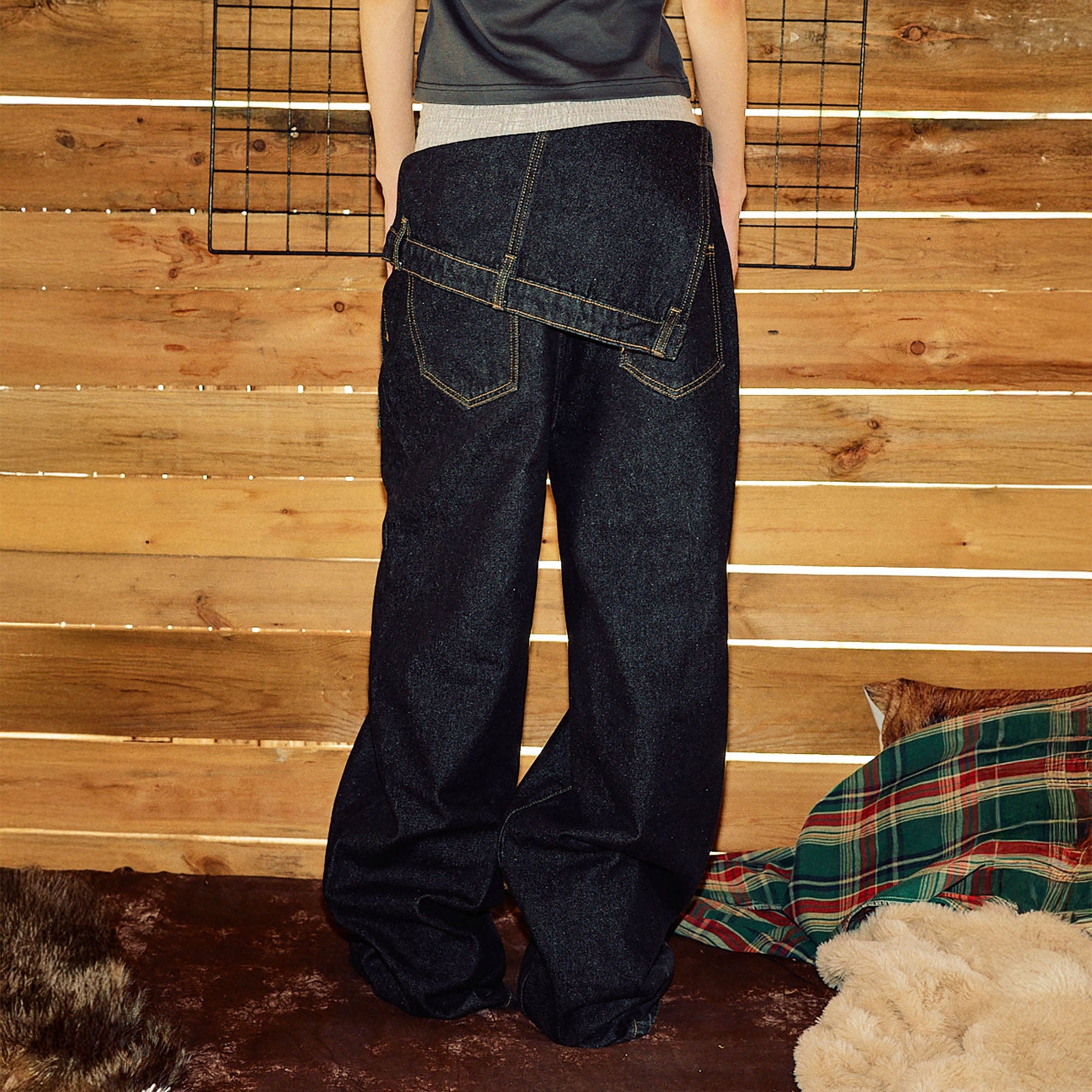 DONSMOKE Inverted Asymmetrical Waistband Raw Jeans, premium urban and streetwear designers apparel on PROJECTISR.com, DONSMOKE