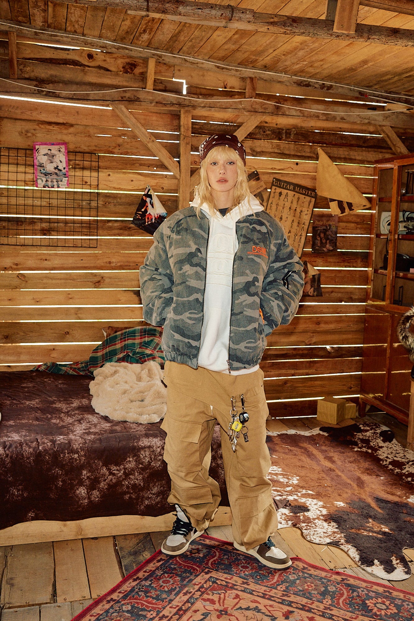 DONSMOKE Paneled Camo Embroidered LOGO Bomber Jacket