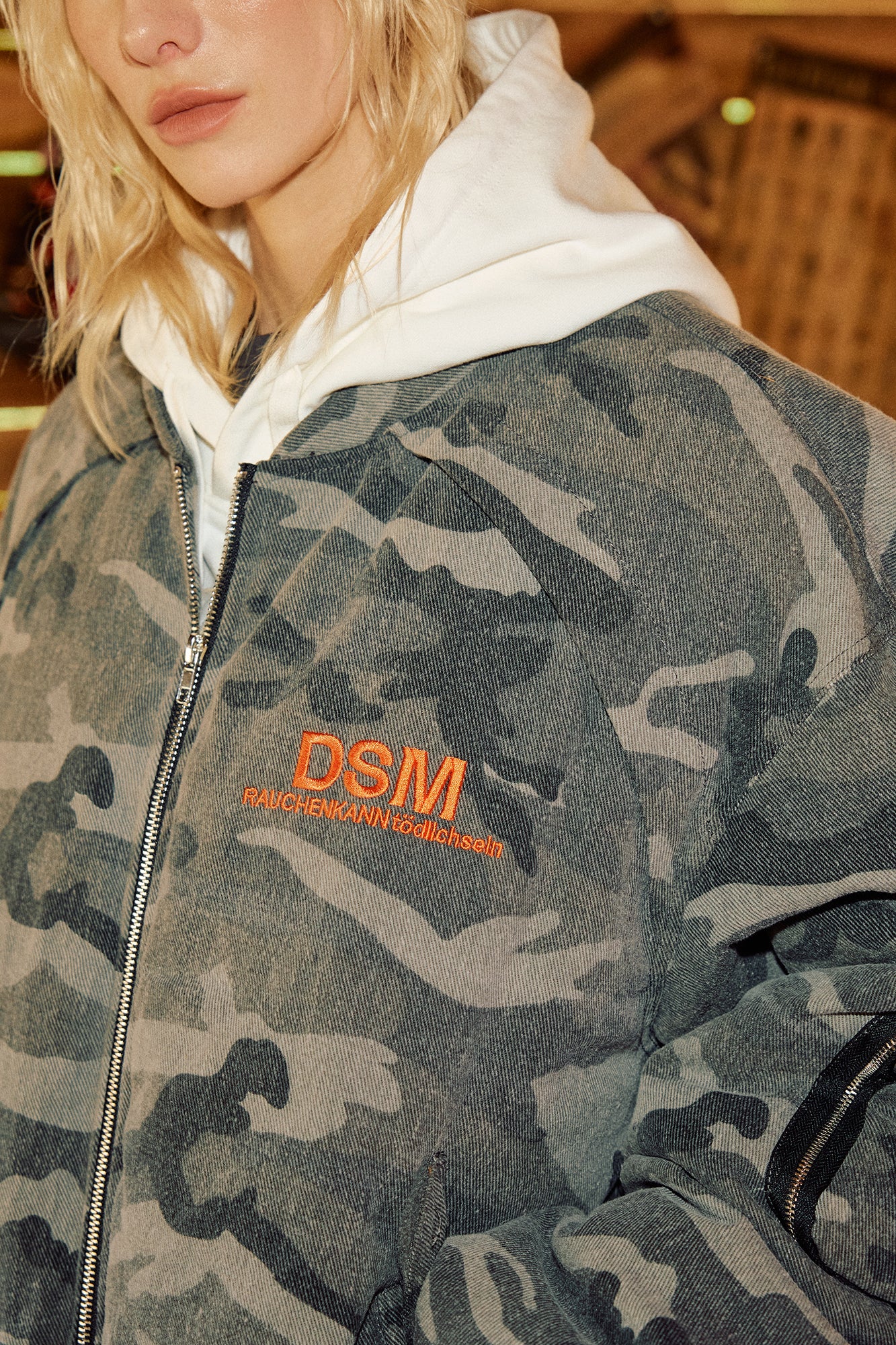 DONSMOKE Paneled Camo Embroidered LOGO Bomber Jacket
