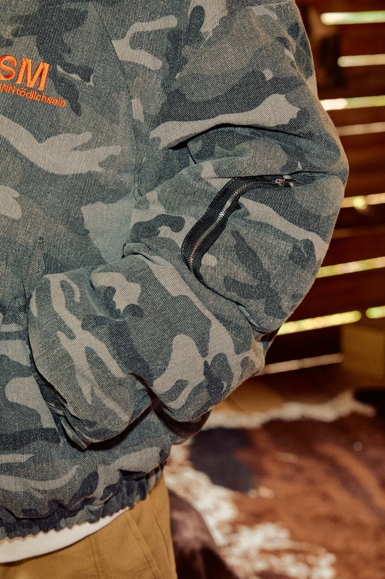 DONSMOKE Paneled Camo Embroidered LOGO Bomber Jacket
