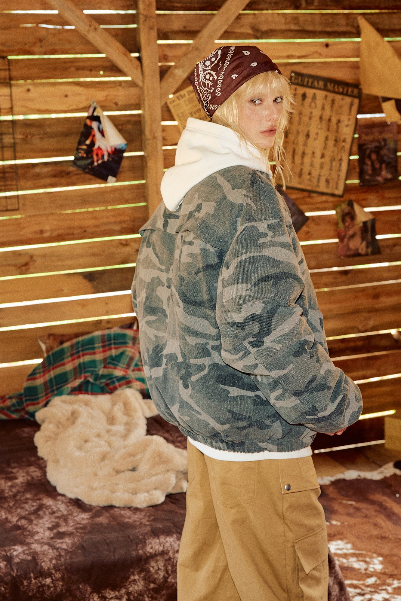 DONSMOKE Paneled Camo Embroidered LOGO Bomber Jacket