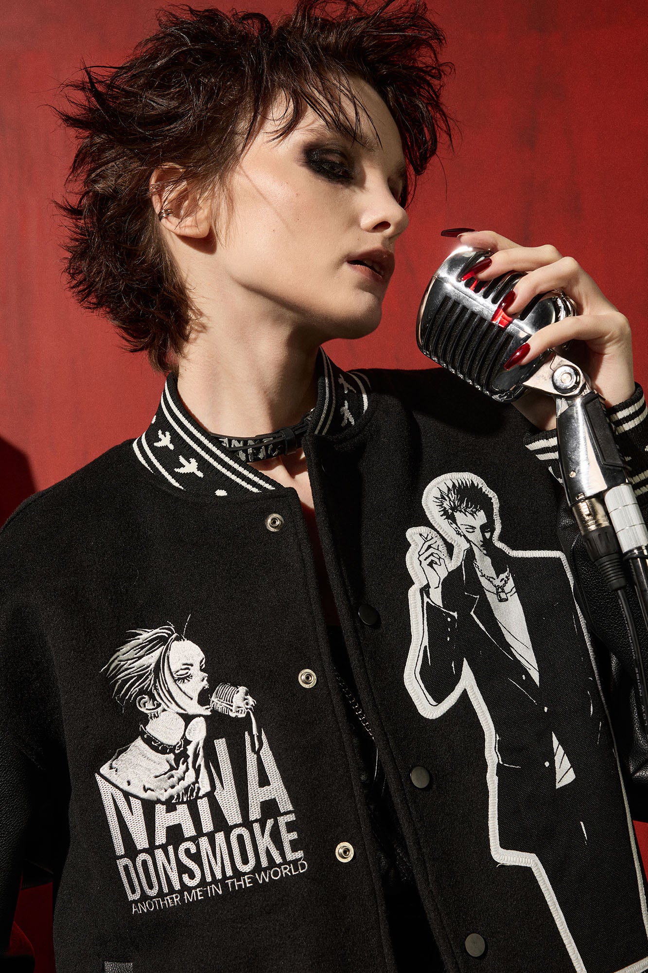 DONSMOKE × NANA PU Panel Anime Patch Varsity Jacket, premium urban and streetwear designers apparel on PROJECTISR.com, DONSMOKE × NANA