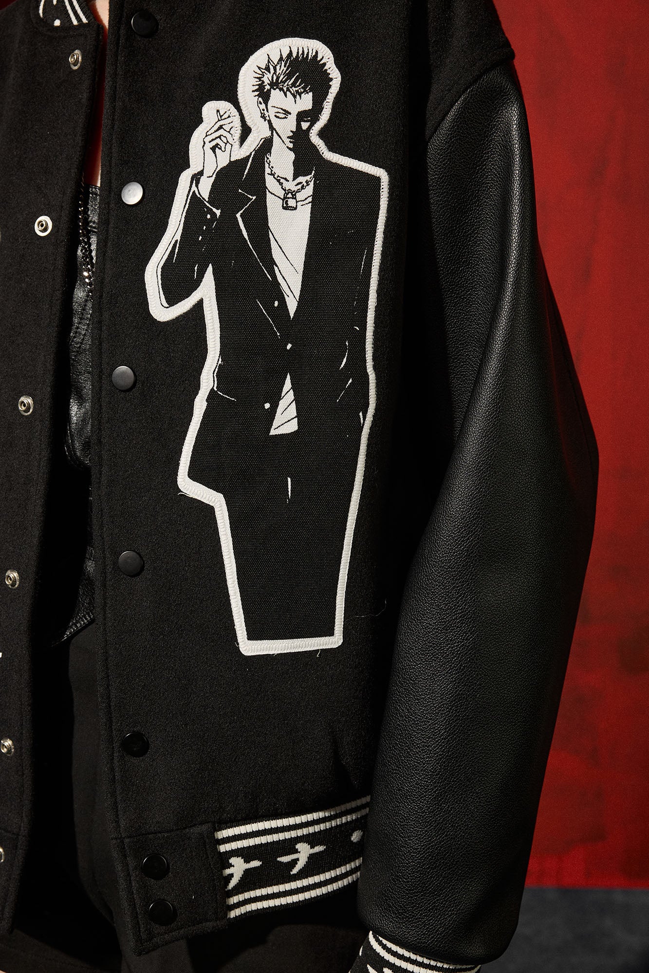 DONSMOKE × NANA PU Panel Anime Patch Varsity Jacket, premium urban and streetwear designers apparel on PROJECTISR.com, DONSMOKE × NANA