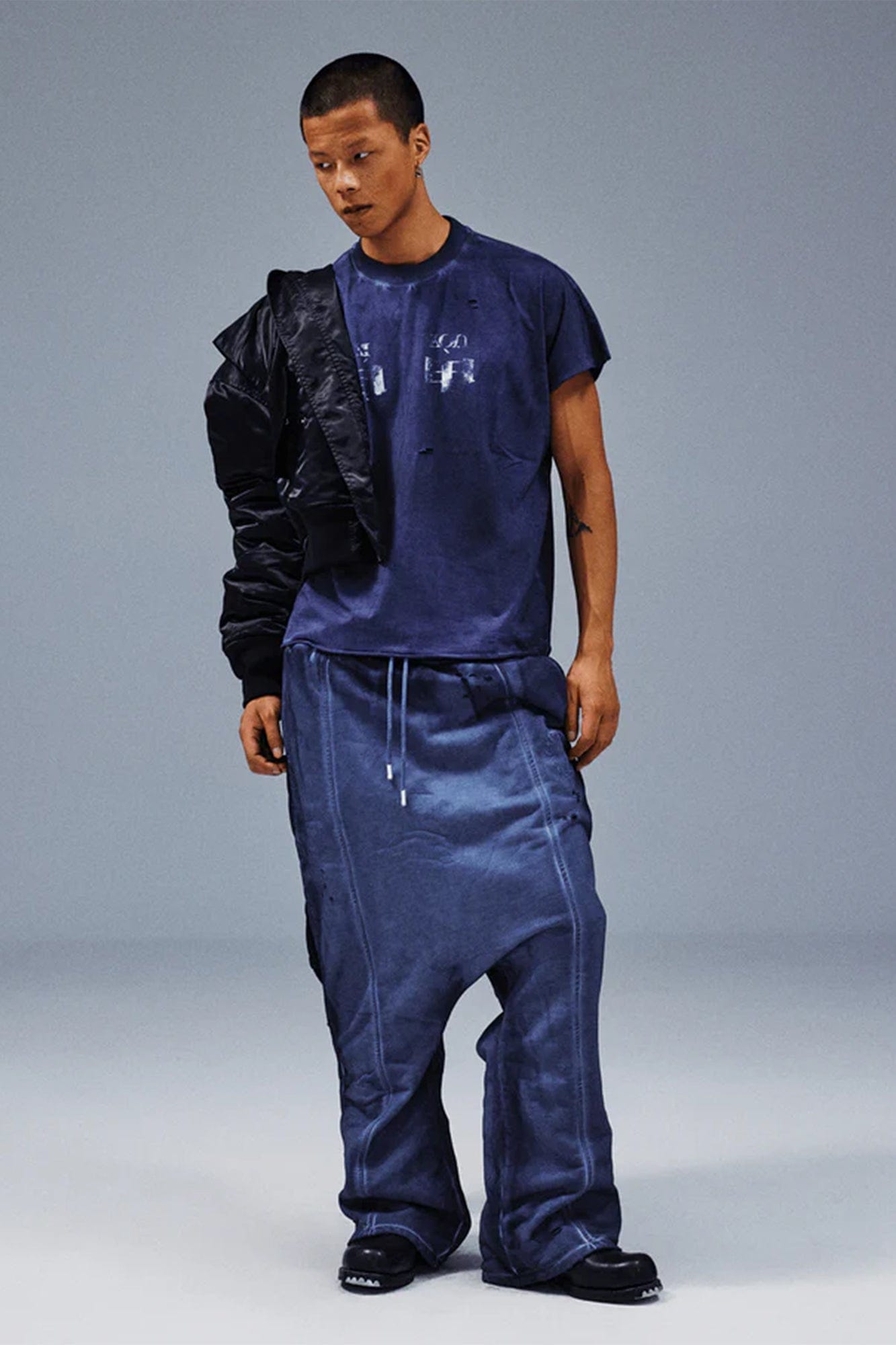 TECNINEGROUP Middle-Panel Washed Drop-Crotch Sweatpants, premium urban and streetwear designers apparel on PROJECTISR.com, TECNINEGROUP
