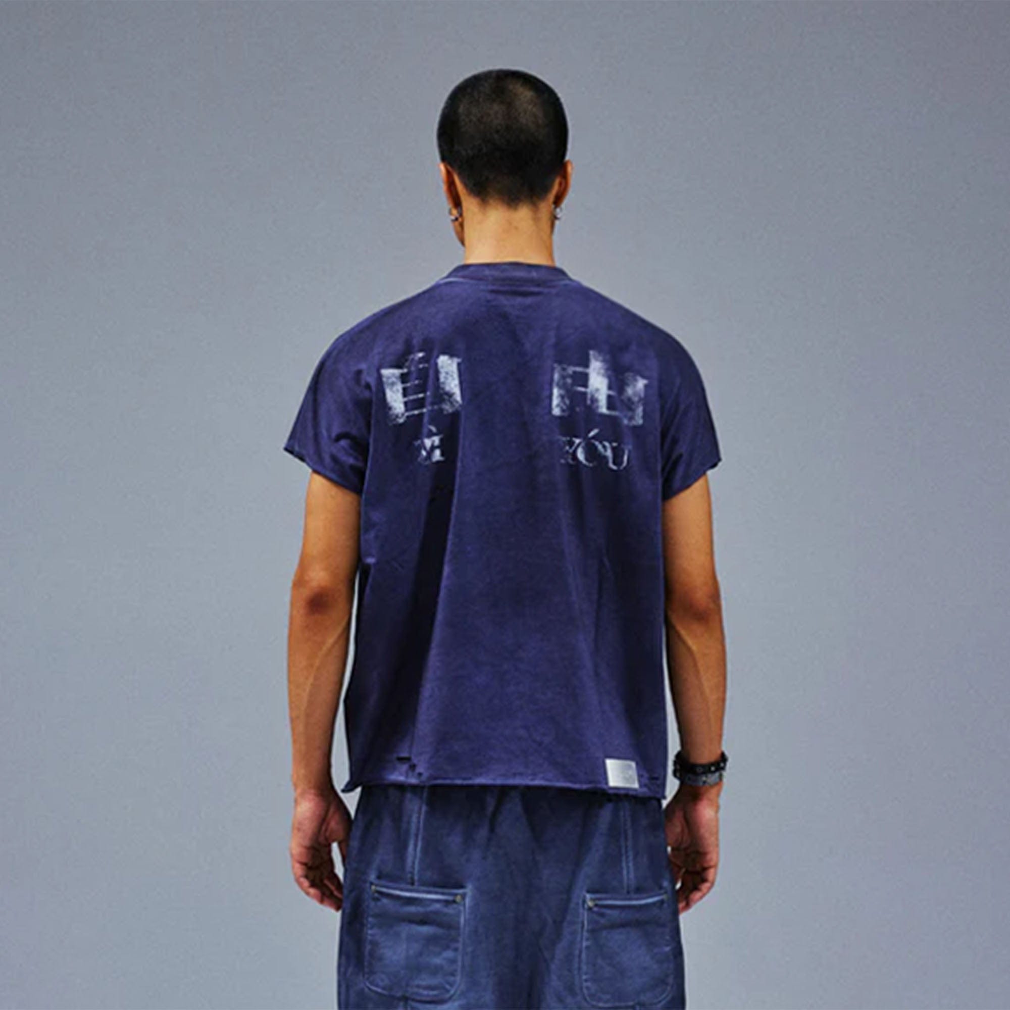 TECNINEGROUP Distressed Blue-Dyed Graphic T-Shirt, premium urban and streetwear designers apparel on PROJECTISR.com, TECNINEGROUP
