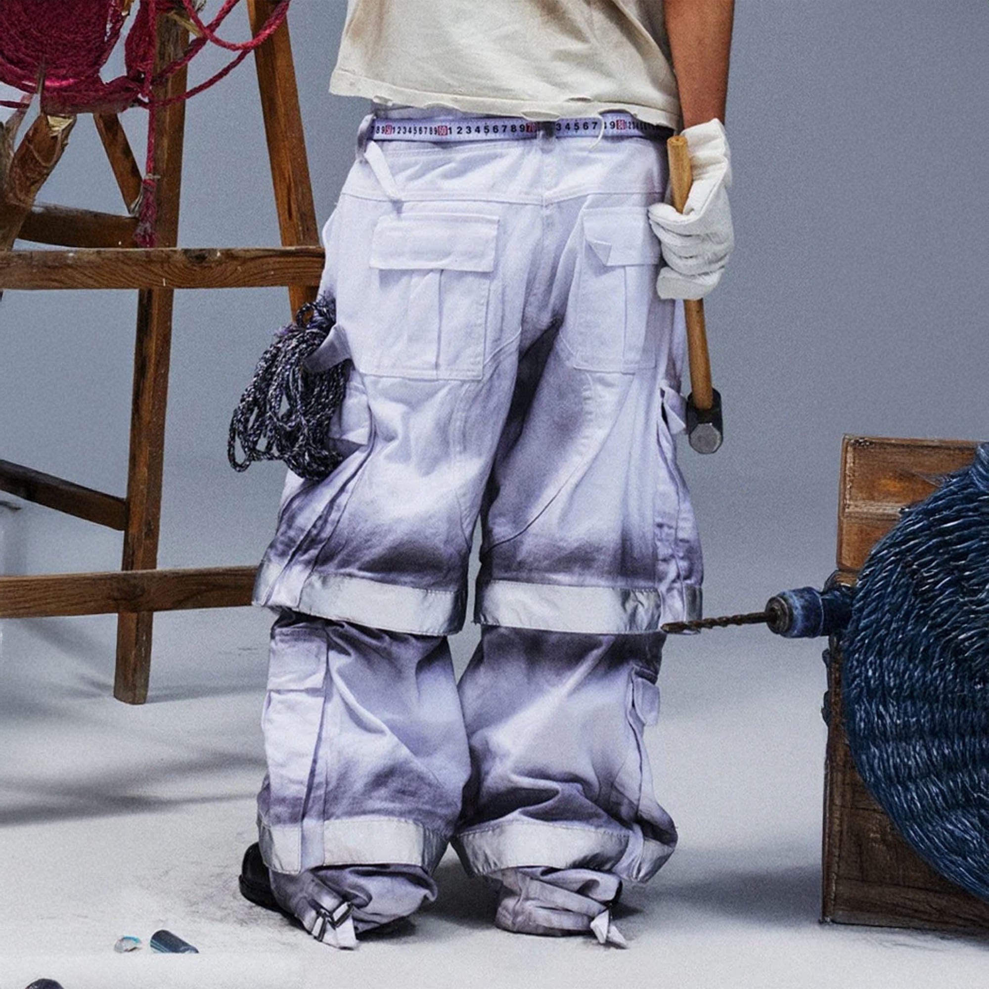 TECNINEGROUP Washed Detachable Reflective Firefighter Cargo Pants White