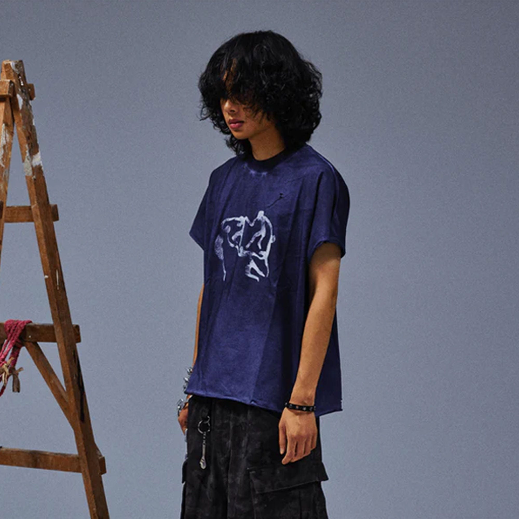 TECNINEGROUP Distressed Blue-Dyed Graphic T-Shirt, premium urban and streetwear designers apparel on PROJECTISR.com, TECNINEGROUP