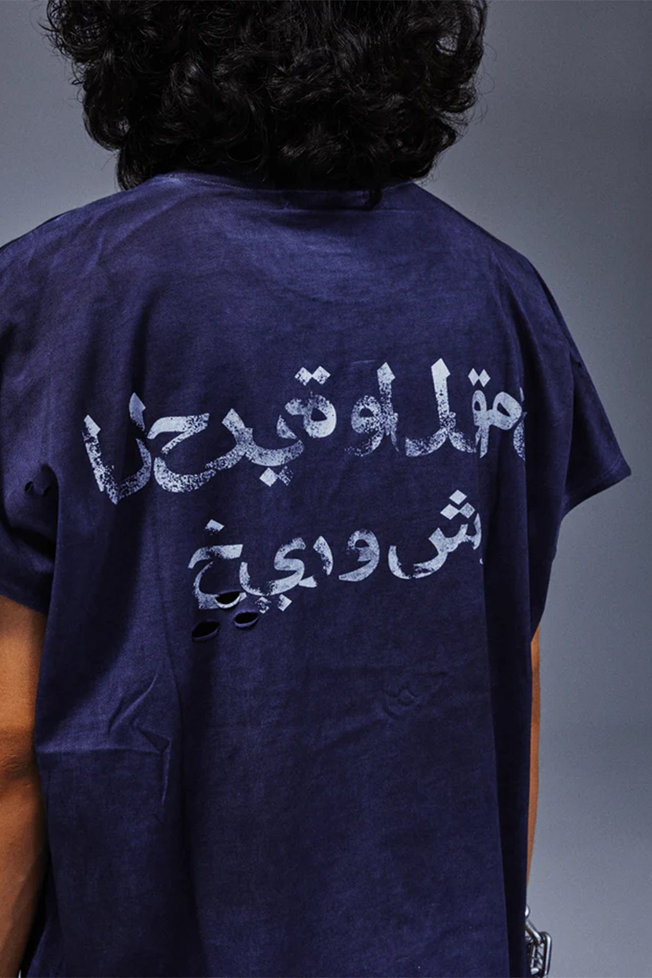 TECNINEGROUP Distressed Blue-Dyed Graphic T-Shirt, premium urban and streetwear designers apparel on PROJECTISR.com, TECNINEGROUP
