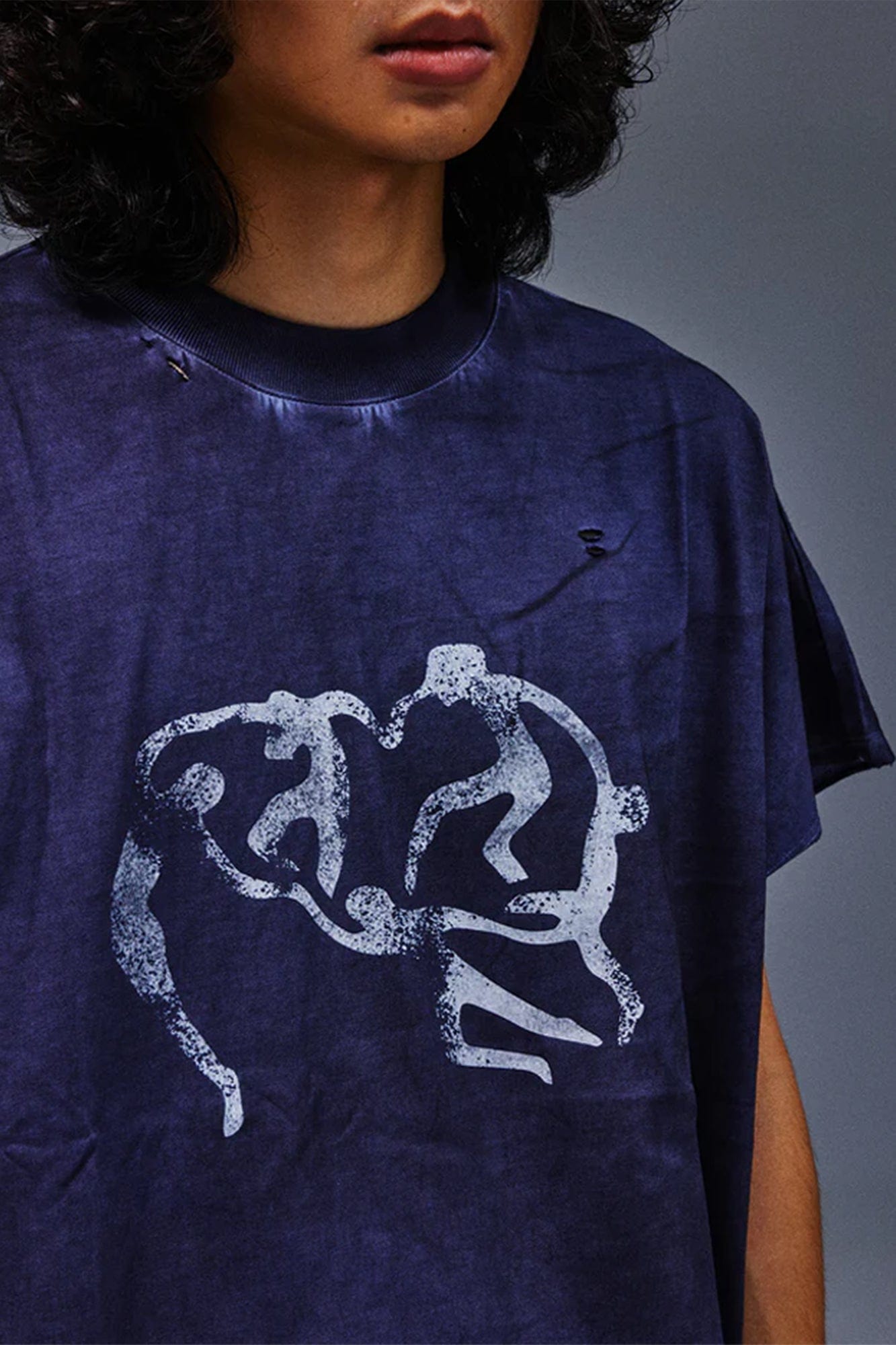 TECNINEGROUP Distressed Blue-Dyed Graphic T-Shirt, premium urban and streetwear designers apparel on PROJECTISR.com, TECNINEGROUP