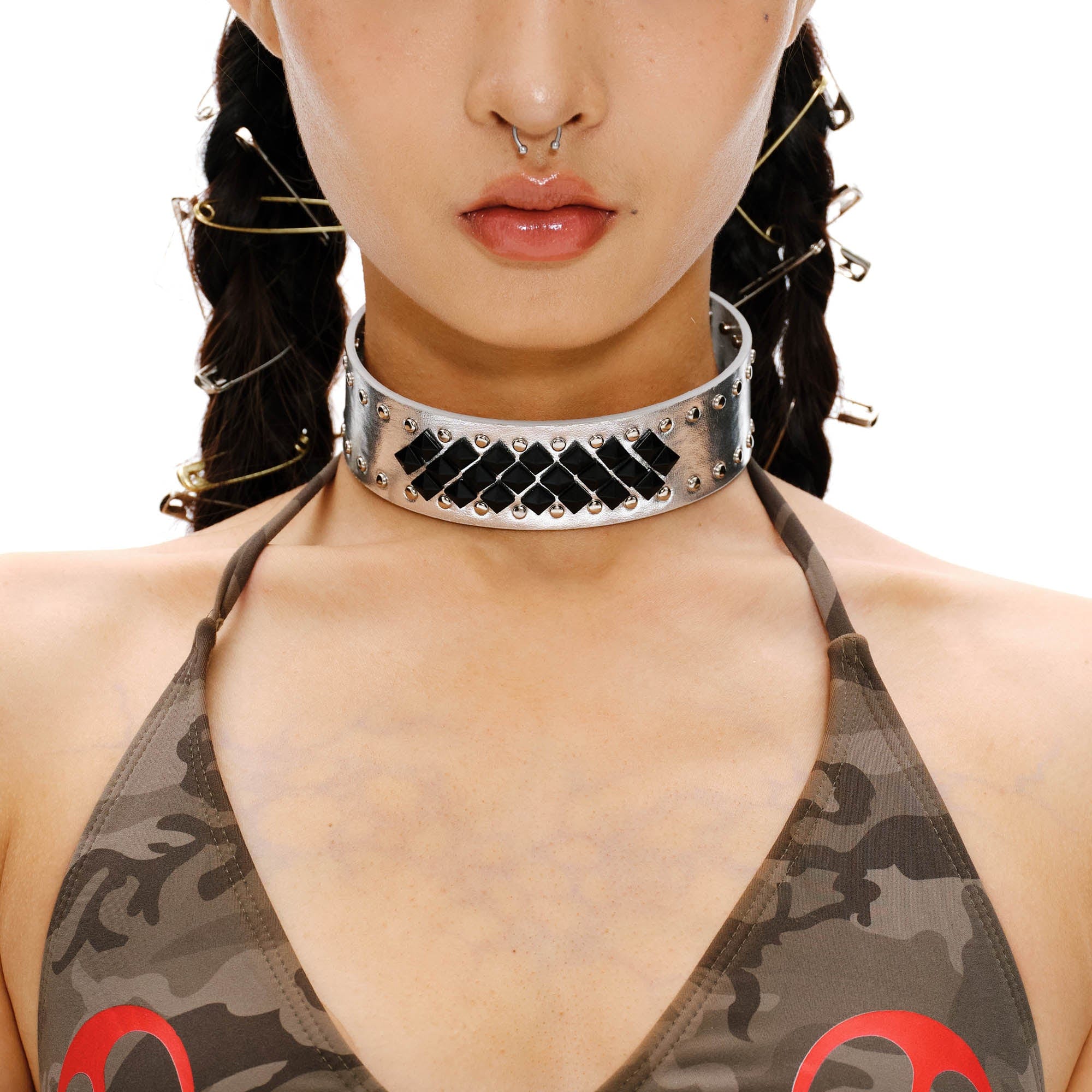 SCHWARZGOLD Studded Wide Faux Leather Choker, premium urban and streetwear designers apparel on PROJECTISR.com, SCHWARZGOLD