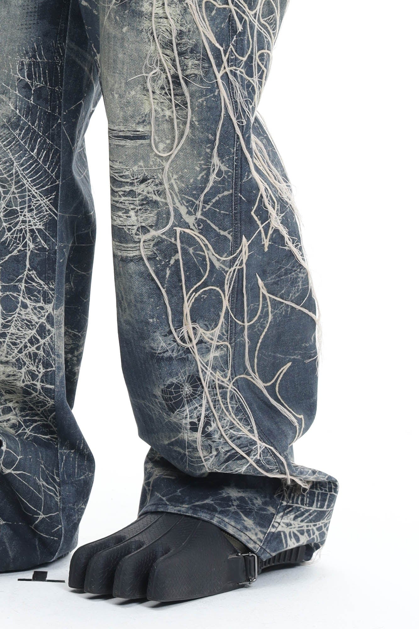 DND4DES Distressed Spider Web Embroidered Jeans, premium urban and streetwear designers apparel on PROJECTISR.com, DND4DES