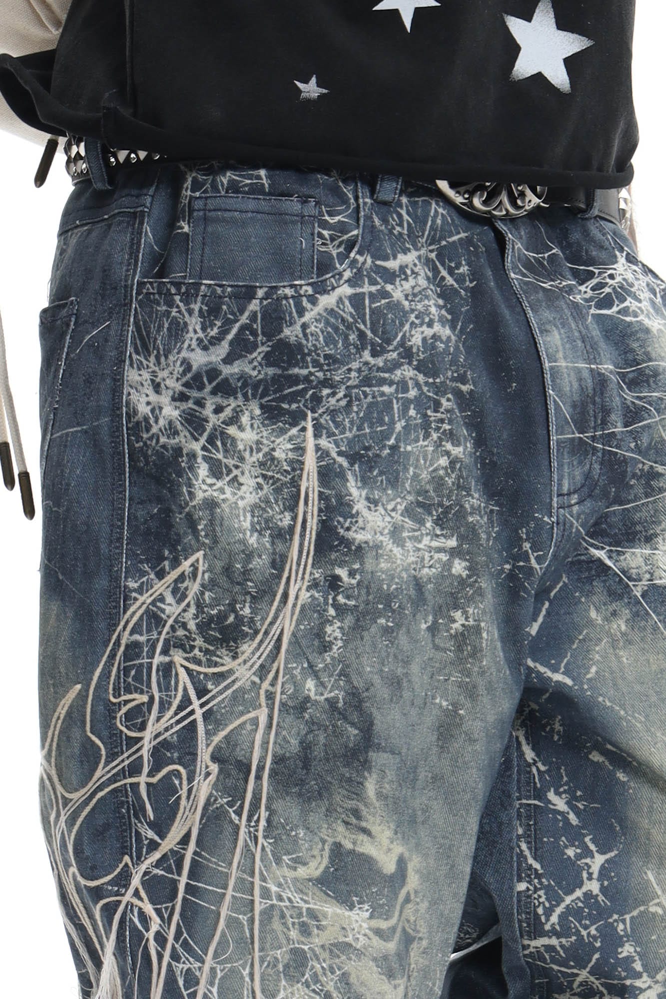DND4DES Distressed Spider Web Embroidered Jeans, premium urban and streetwear designers apparel on PROJECTISR.com, DND4DES
