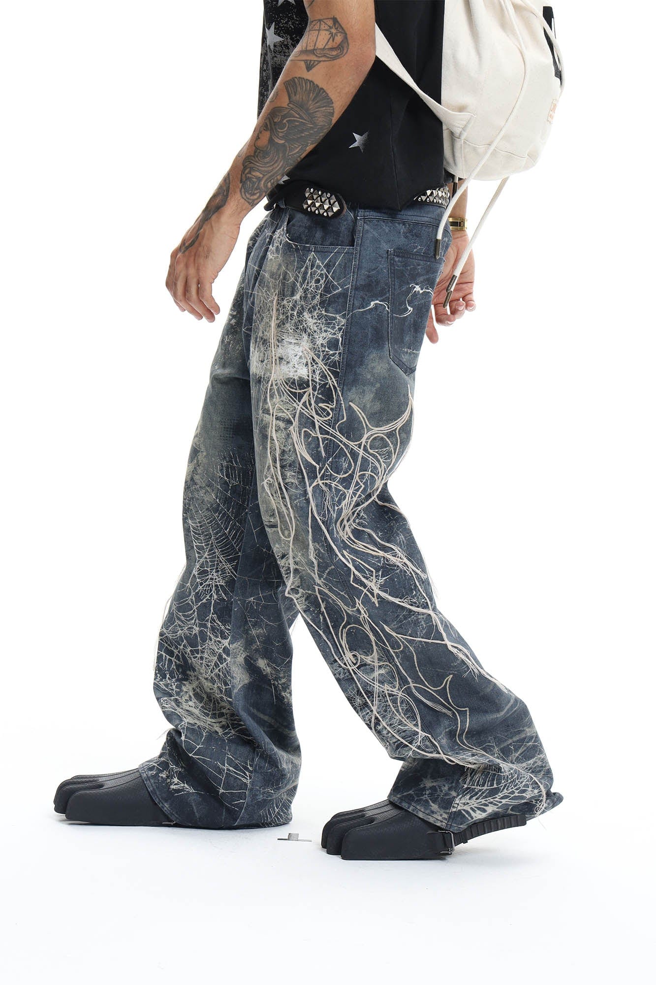 DND4DES Distressed Spider Web Embroidered Jeans, premium urban and streetwear designers apparel on PROJECTISR.com, DND4DES