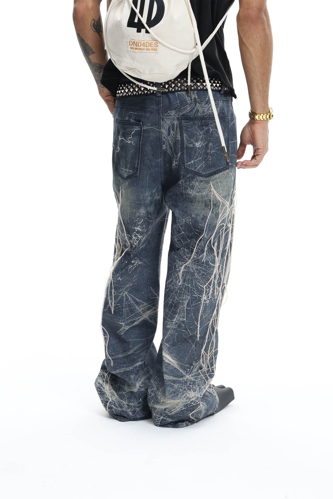 DND4DES Distressed Spider Web Embroidered Jeans, premium urban and streetwear designers apparel on PROJECTISR.com, DND4DES