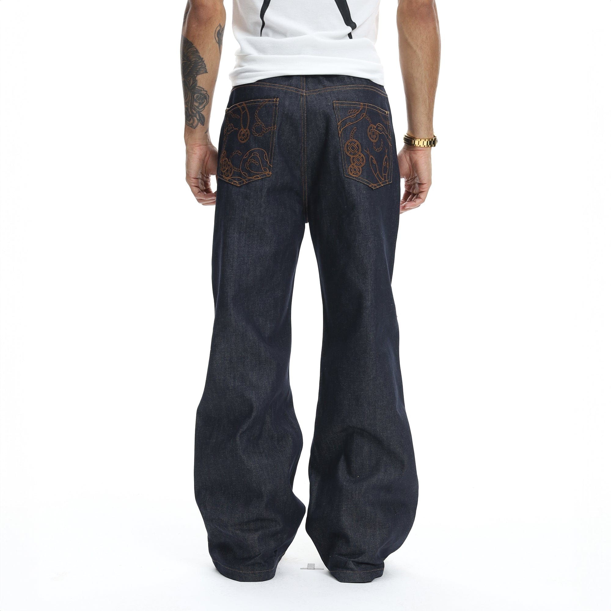 DND4DES Embroidered Snake Double Knee Jeans, premium urban and streetwear designers apparel on PROJECTISR.com, DND4DES