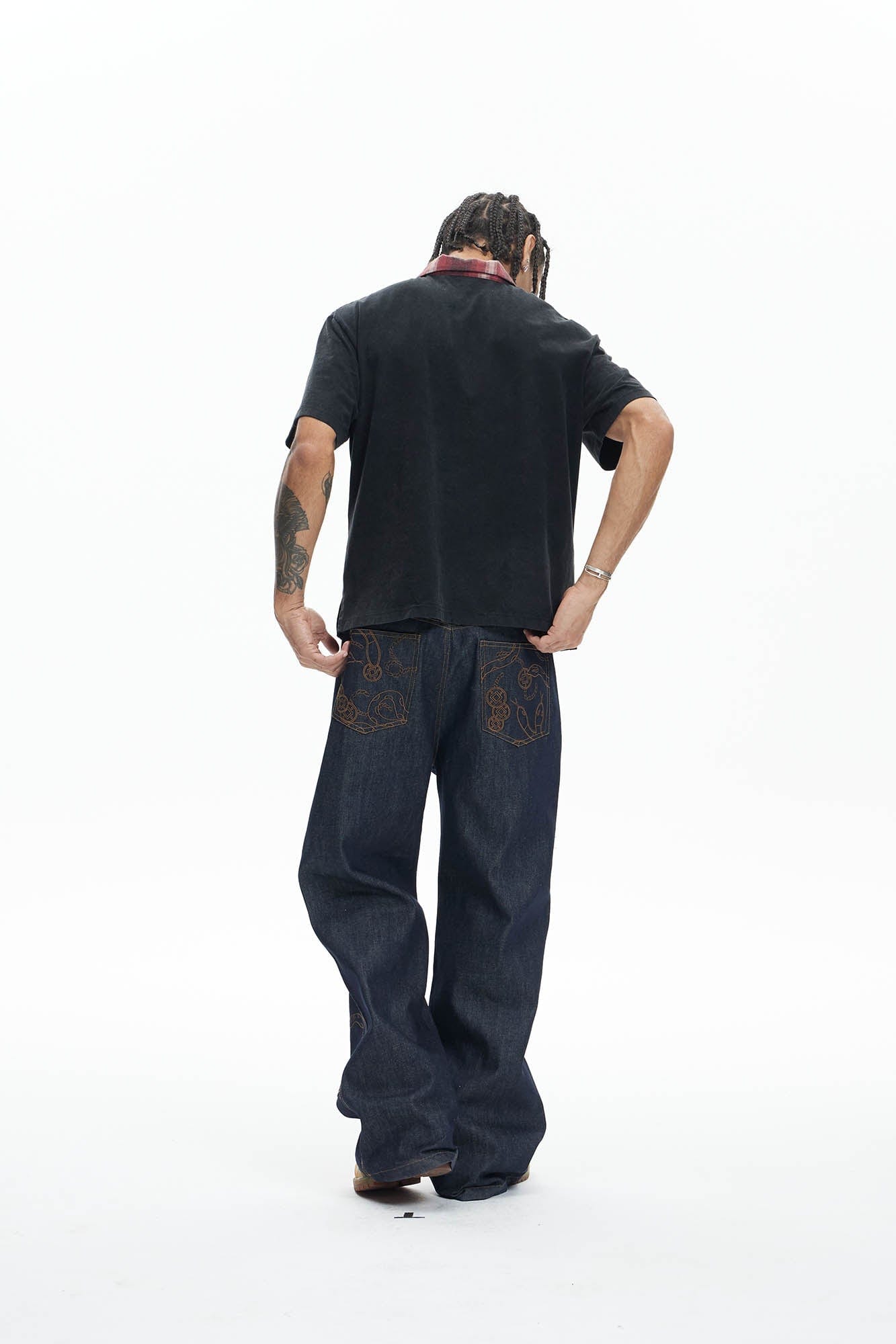 DND4DES Embroidered Snake Double Knee Jeans, premium urban and streetwear designers apparel on PROJECTISR.com, DND4DES