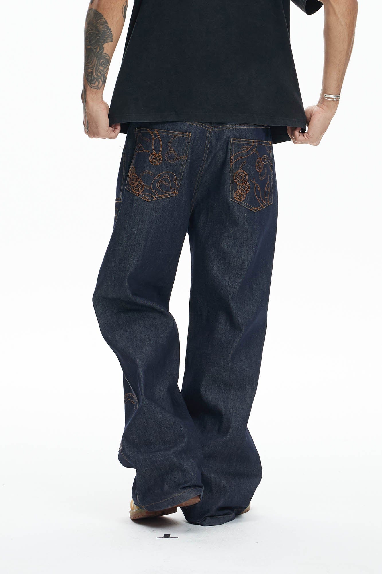 DND4DES Embroidered Snake Double Knee Jeans, premium urban and streetwear designers apparel on PROJECTISR.com, DND4DES